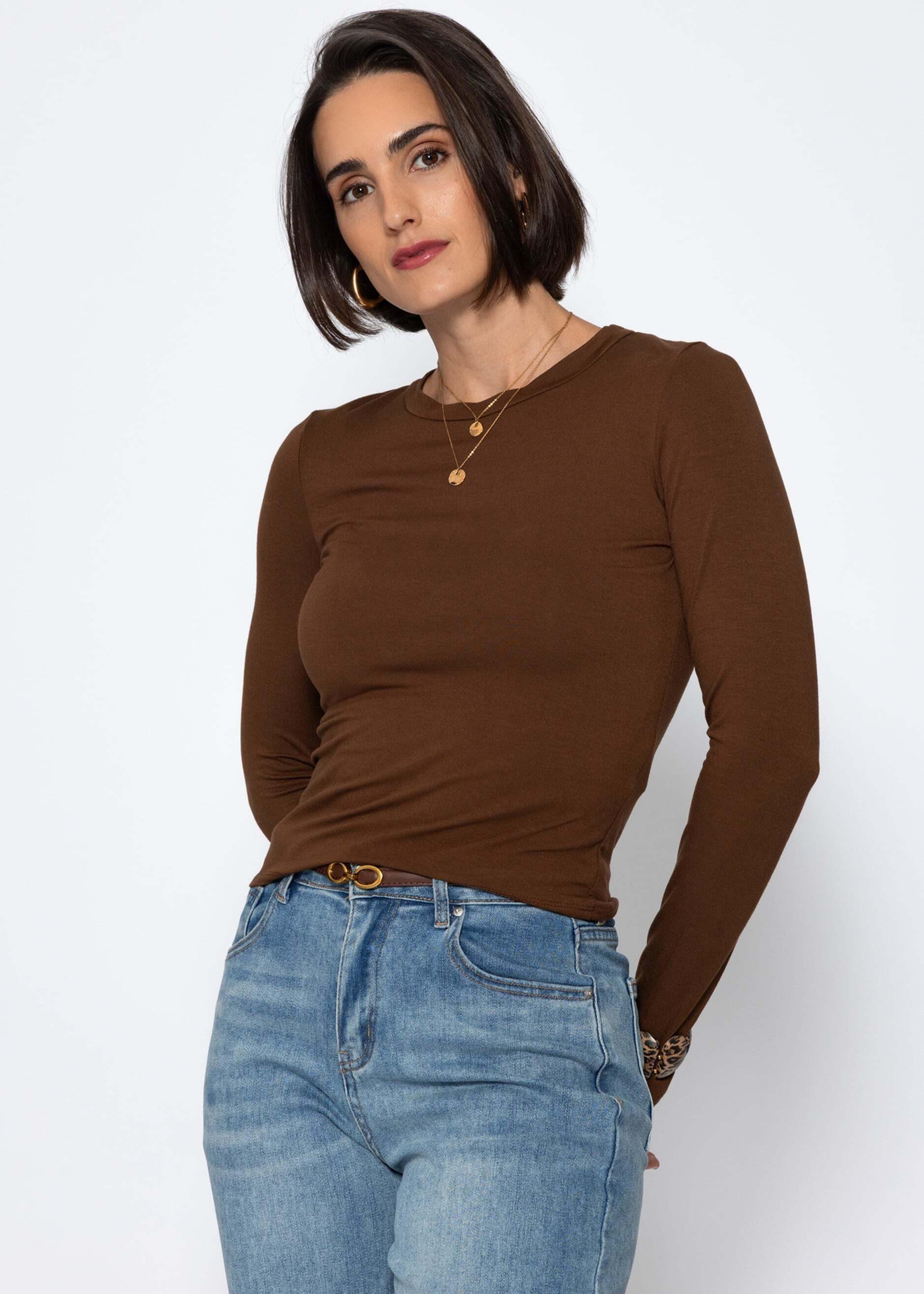 SASSYCLASSY Langarmshirt Langarmshirt für Damen Elastisches Shirt mit Rundh günstig online kaufen