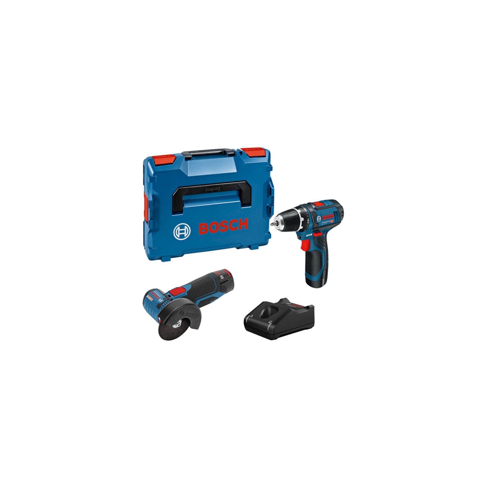 Bosch Professional Akku-Schrauber Bosch Combo Kit Set mit 2 12V-Werkz.: GSR 12V-15+ GWS 12V-76 +2x2.0Ah