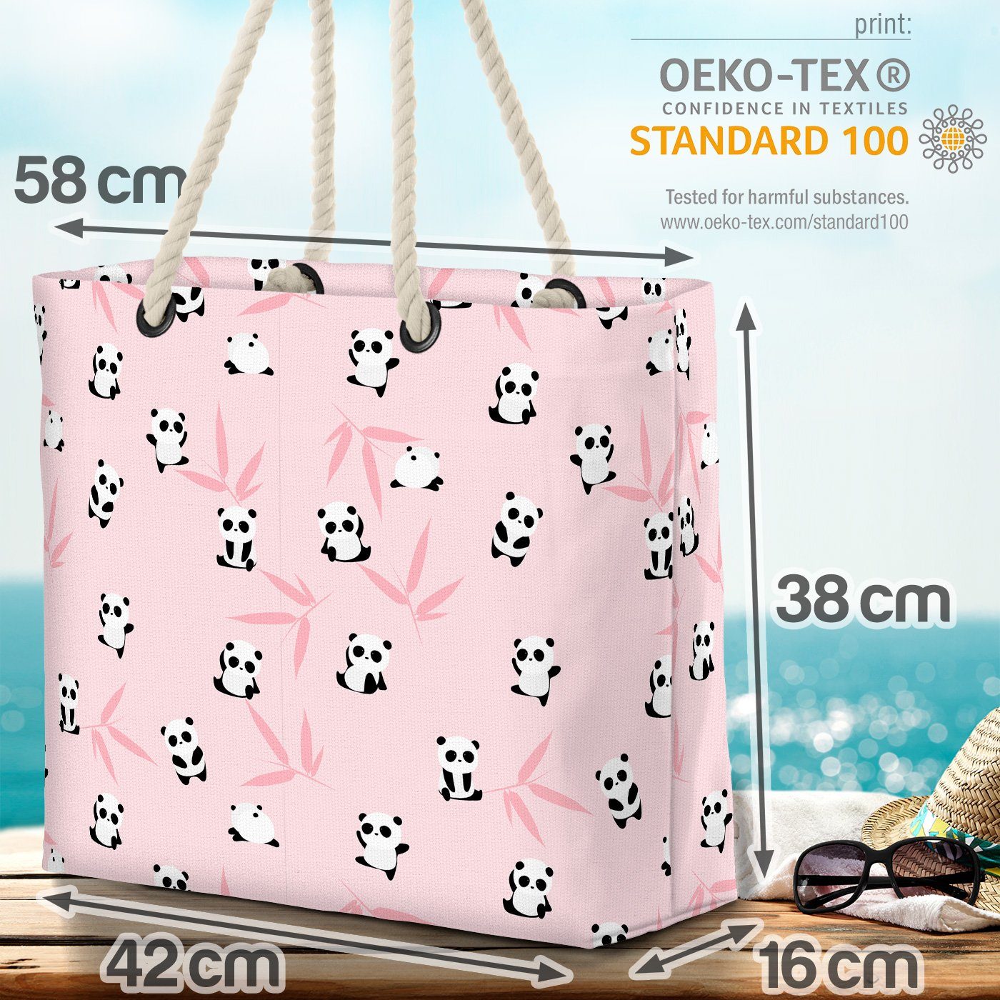VOID Strandtasche (1-tlg), Panda Bambus Bär Kinder Muster Pandabär Rosa Tier Asien Kinderzimmer