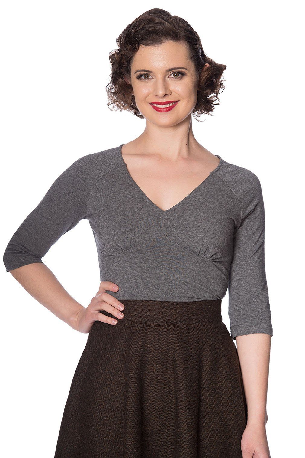 Banned Shirttop Cute Classic Grau Melliert Retro Vintage Oberteil Rockabilly