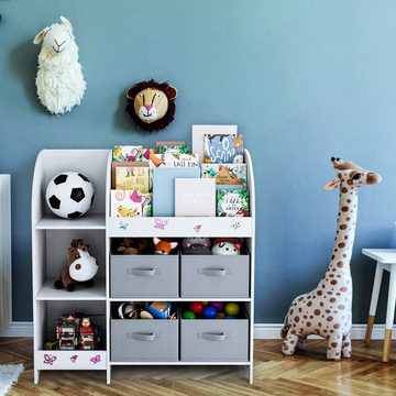 HOMECHO Spielzeugtruhe, Spielzeugregal Bücherregal Kinderregal 4 Stoffboxen