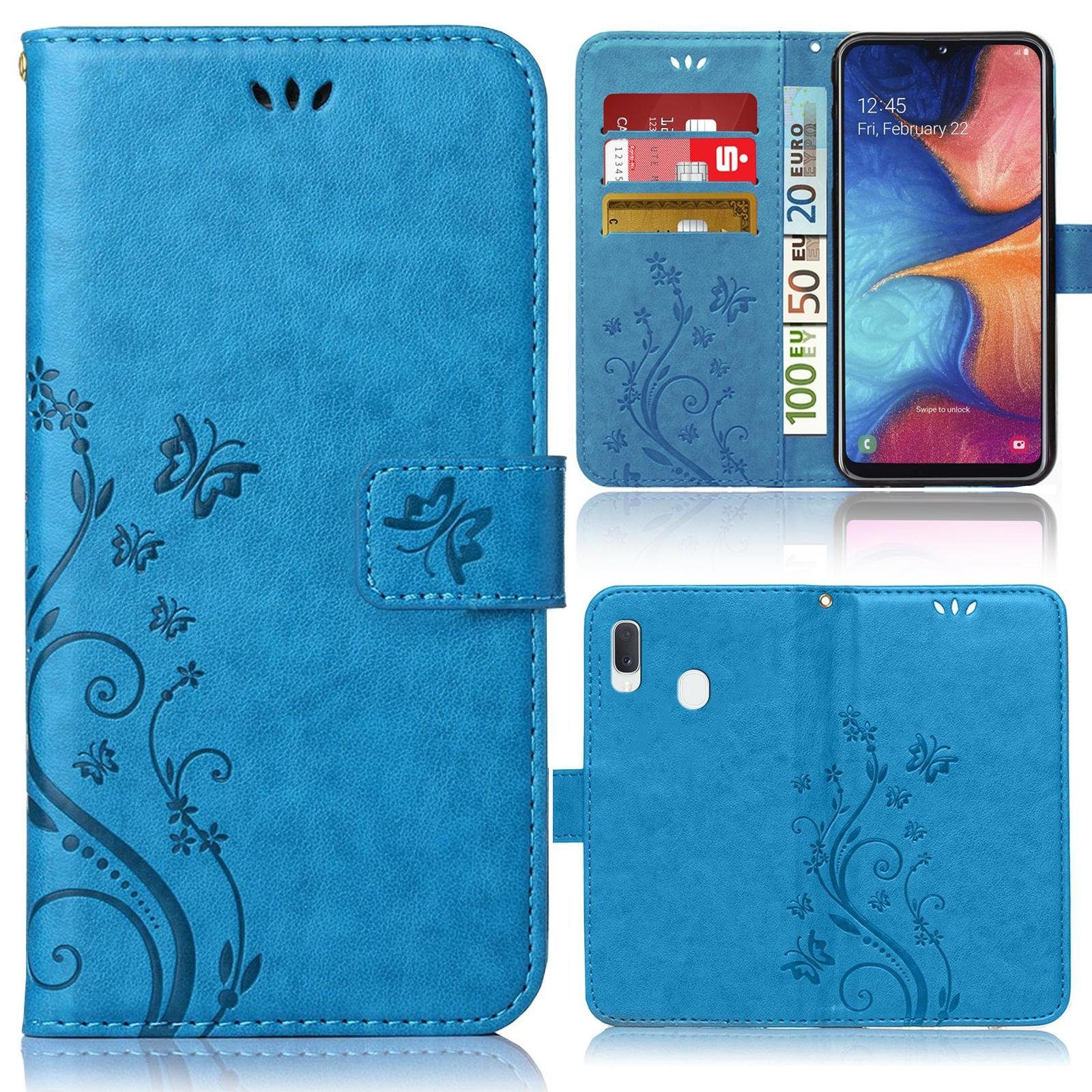 Numerva Handyhülle Bookstyle Flower für Samsung Galaxy A20e, Handy Tasche Schutzhülle Klapphülle Flip Cover mit Blumenmuster
