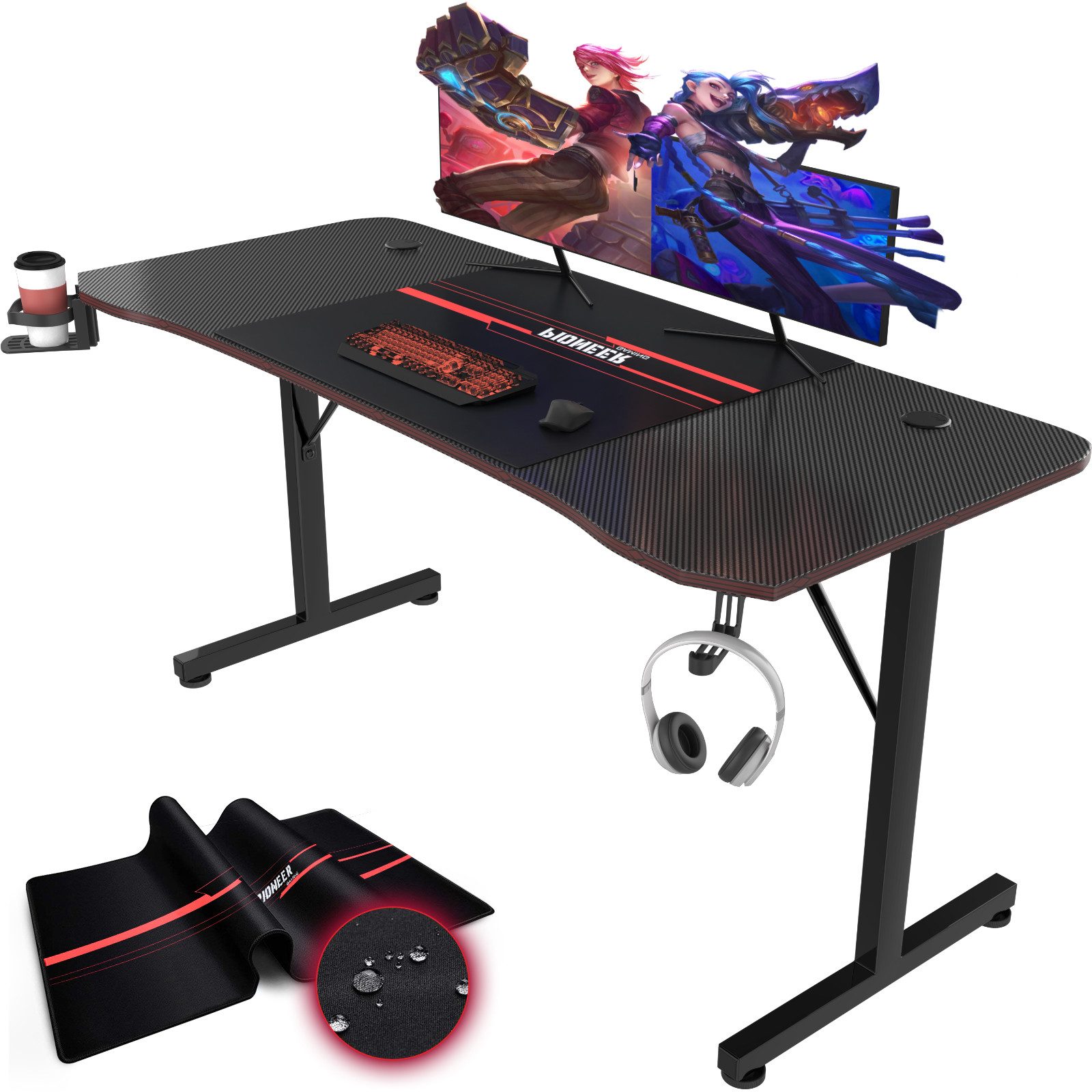 Gamingtisch Computertisch aus Kohlefaseroberfläche mit Tischständer 140/160/180cm