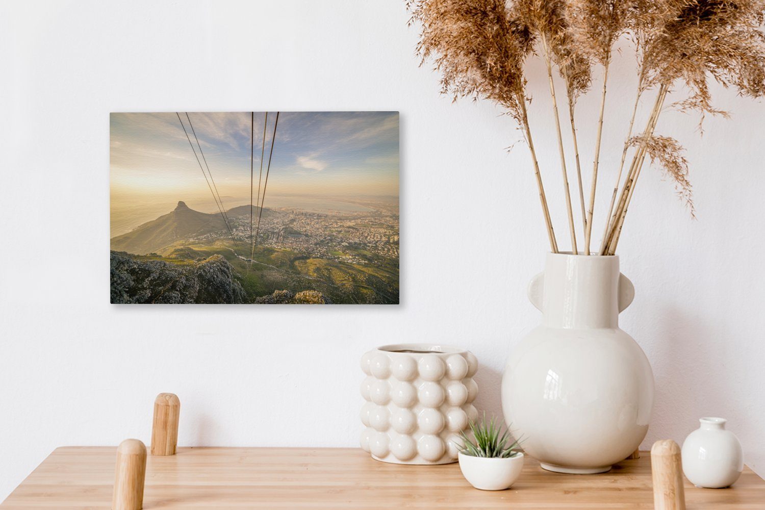 bei Wandbild Blick über 30x20 Leinwandbild (1 Tafelberg OneMillionCanvasses® cm Sonnenuntergang, Aufhängefertig, St), Kapstadt Wanddeko, vom Leinwandbilder,