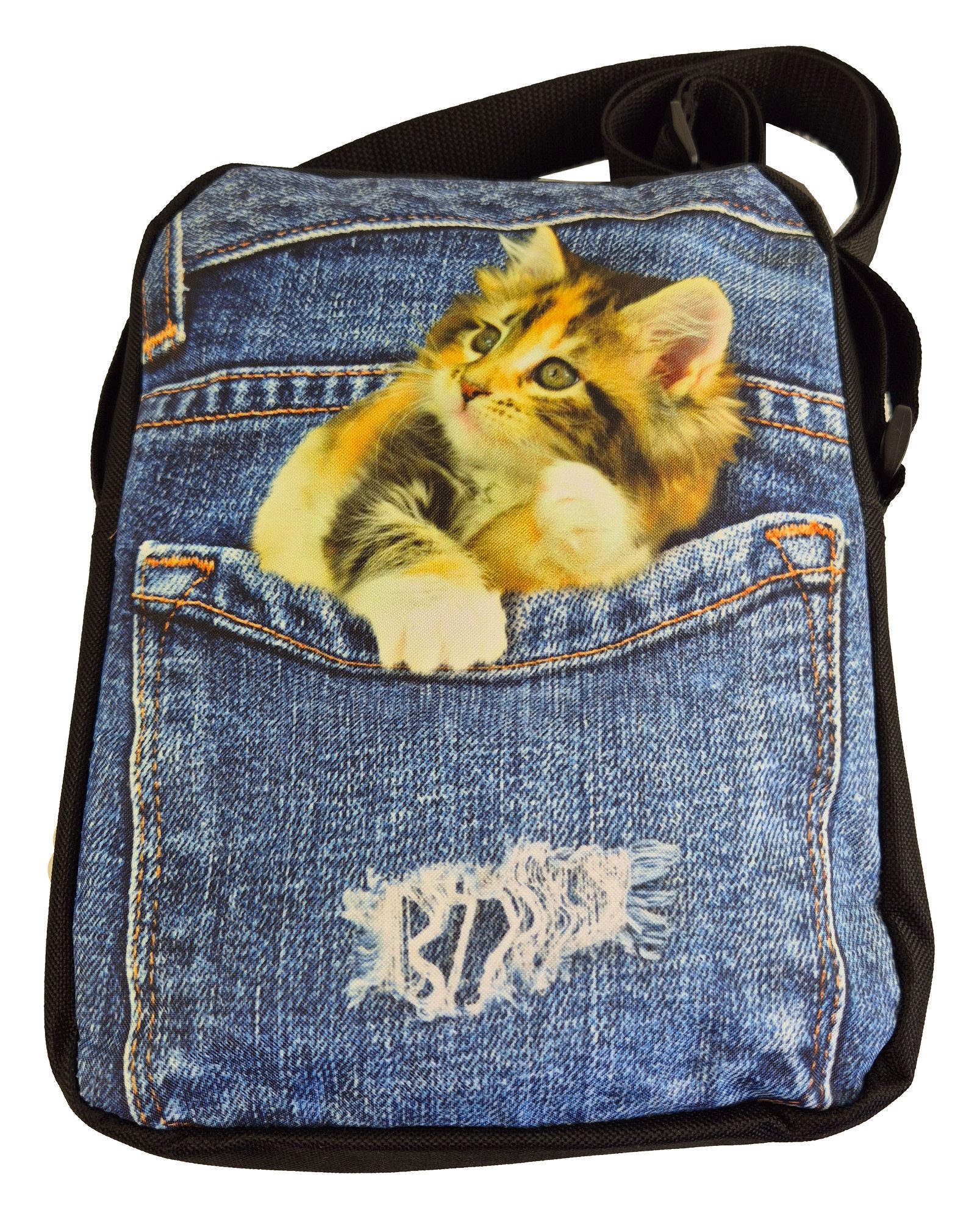 Einkaufszauber Umhängetasche Crossbody Handtasche Jeans Neugierige Katze 3D Druck, Das perfekte Geschenk für jede Katzenbesitzerin