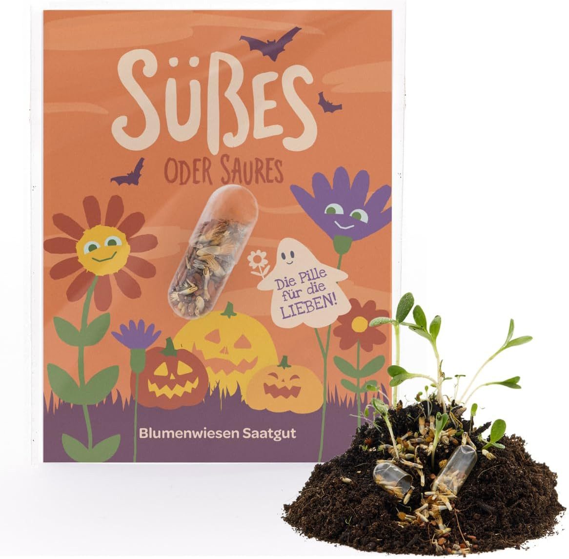 Die Stadtgärtner Blumensamen Saatgutpillen "Süßes oder Saures" I Halloween Give-Away & Tischdeko, Gruselige Motive