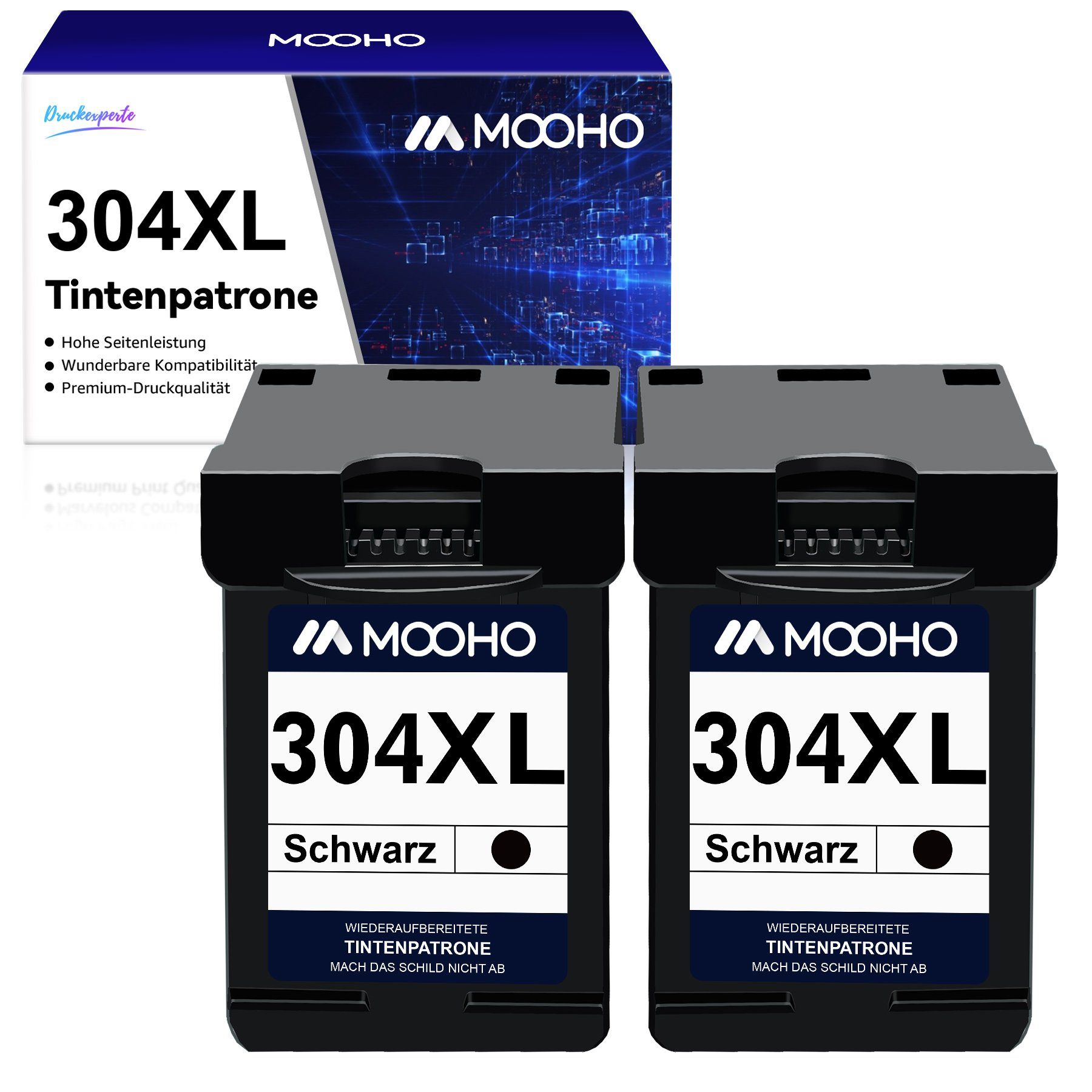MOOHO ersetzt für HP 304XL 304 Envy 5010 5020 Multipack Tintenpatrone 2*Schwarz