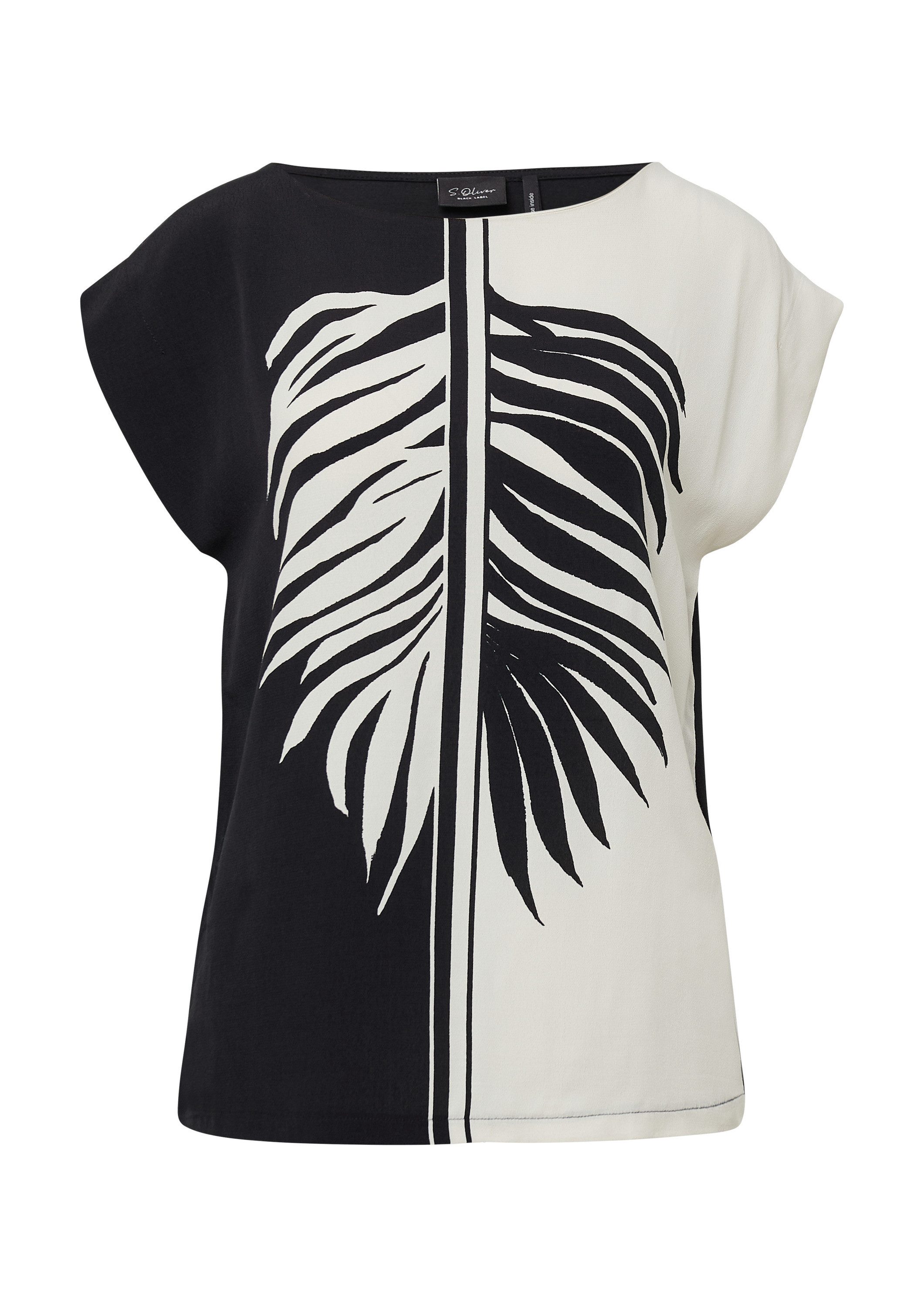 s.Oliver Kurzarmshirt T-Shirt Ärmelloses Blusenshirt mit Kontrastmotiv