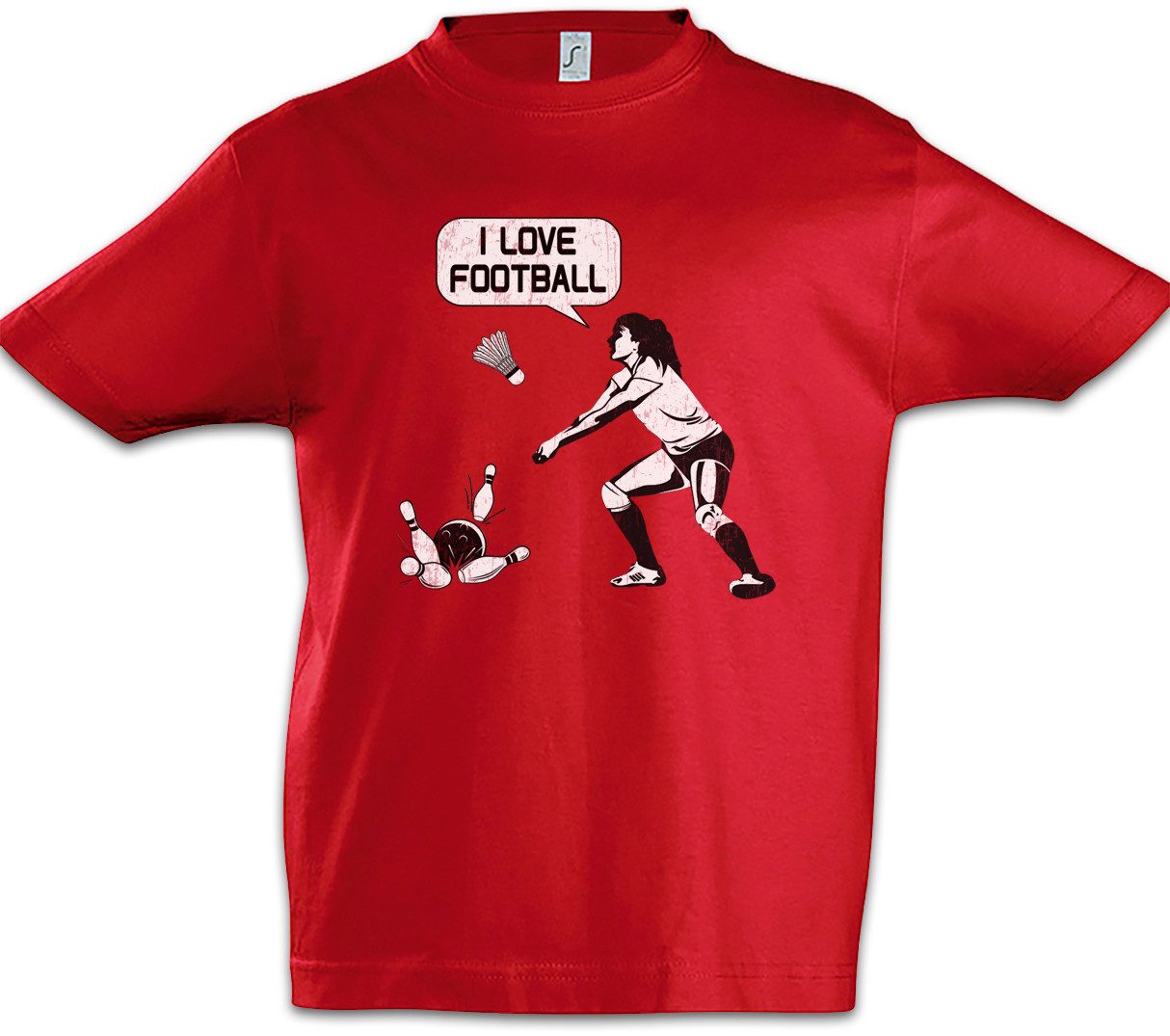 Print-Shirt I Love Football Kinder T-Shirt Kegeln Bowling Volleyball Beach