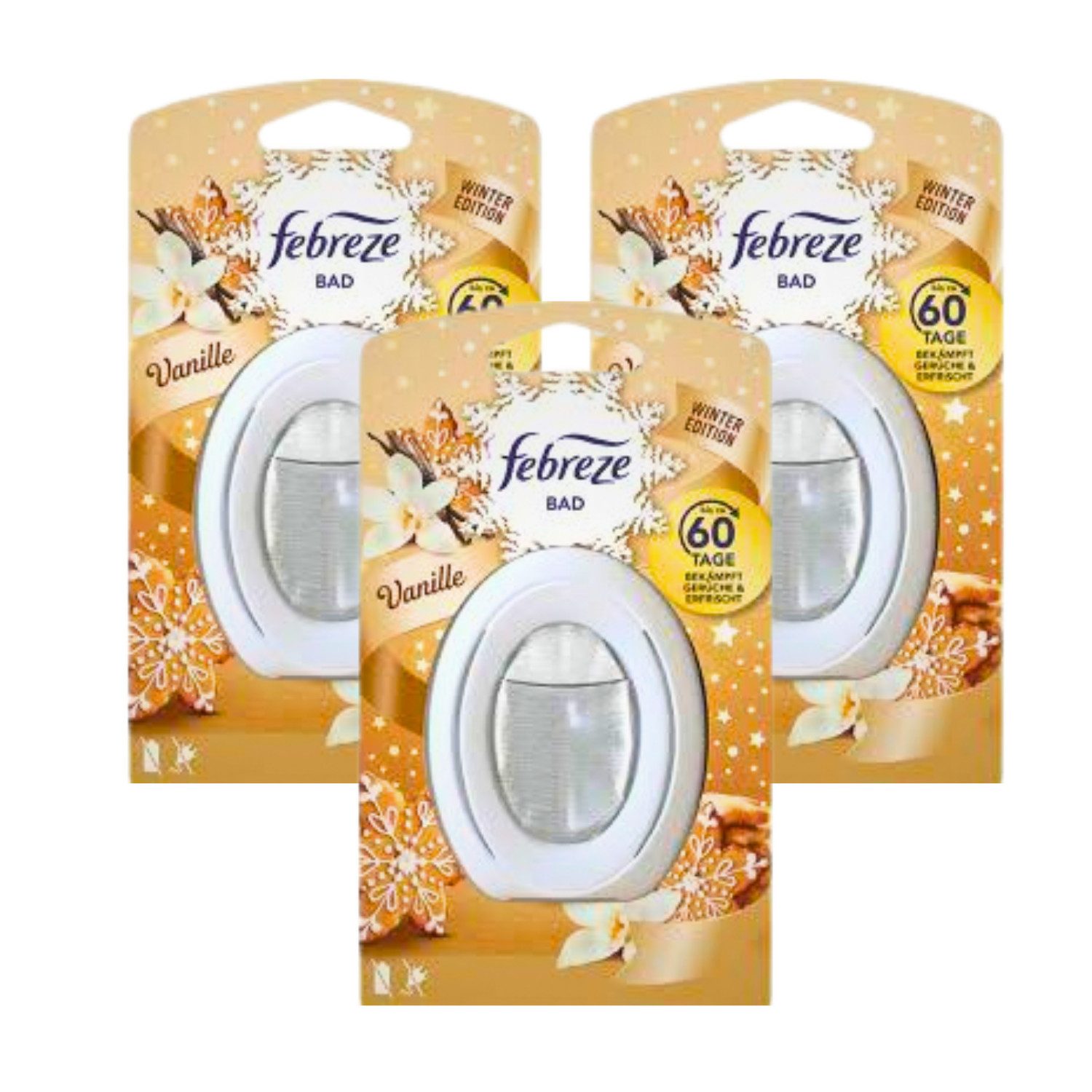 Febreze Raumduft 3 x Febreze Bad Lufterfrischer Vanille Winter Edition jeweils 8ml
