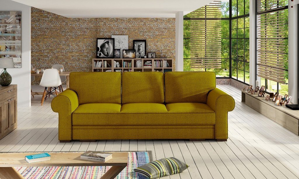 Siblo 3-Sitzer Klassisches Dreisitzer Sofa Evania mit Schlaffunktion Gelb