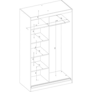 Beautysofa Schiebetürenschrank Aura (modernes Schrank, geräumige Garderobe) 120 / 160 cm Breite, 2 Schiebetüren mit Sprossen