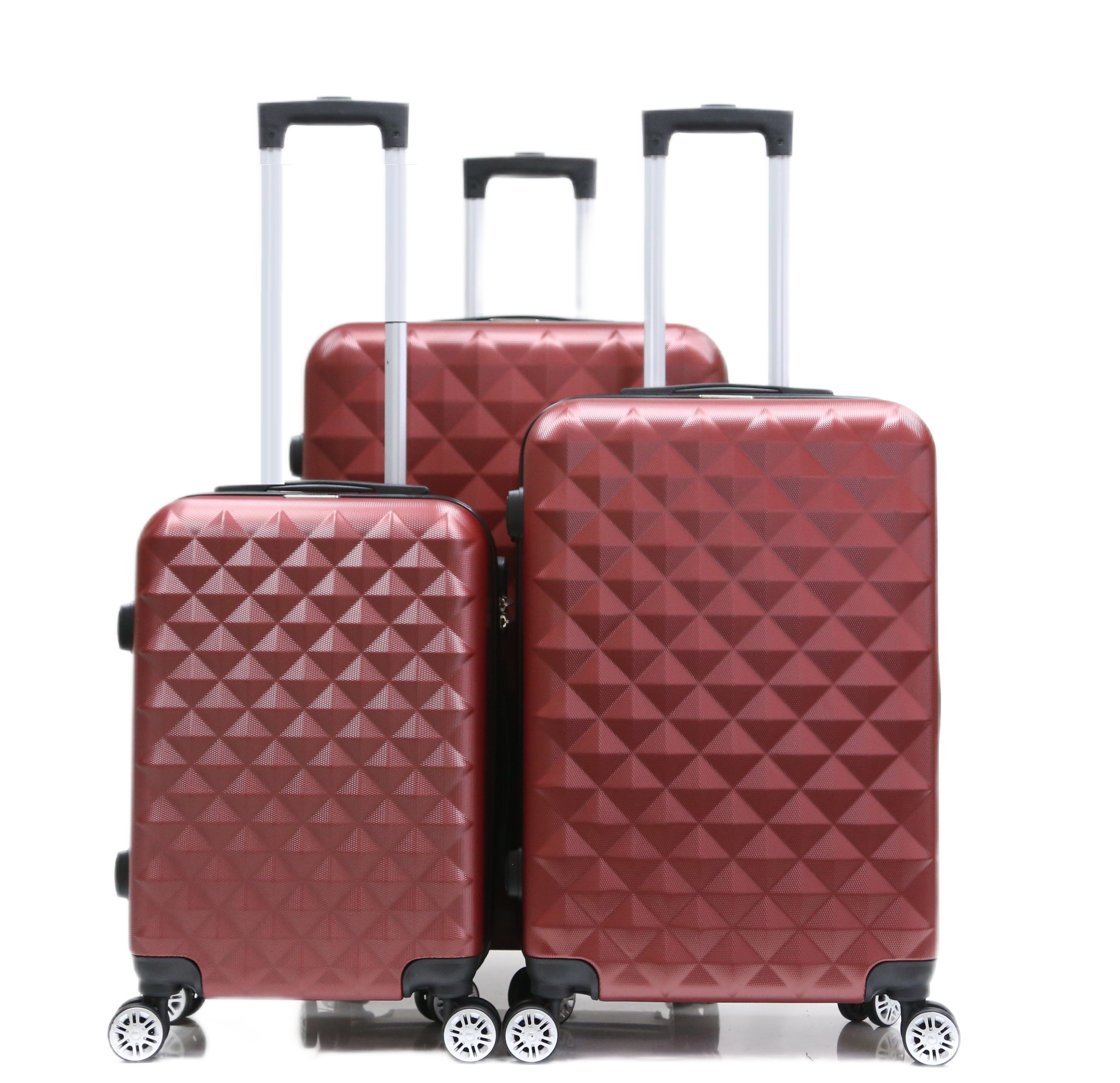 Cheffinger Koffer Koffer 3 tlg Hartschale Trolley Set Kofferset Handgepäck ABS-07, 4 Rollen Rot | Koffer