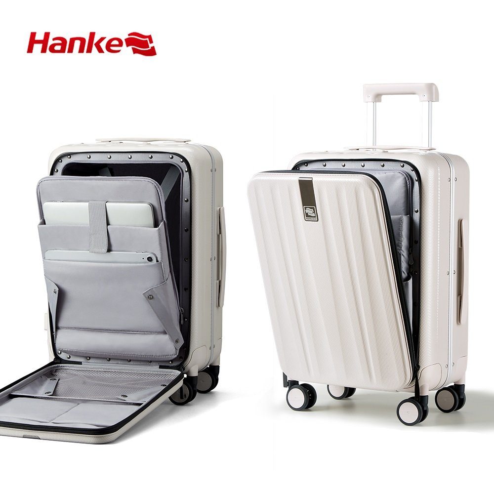 Handgepäckkoffer Premium schwarz TSA Hartschalen-Trolley Laptopfach, mit Hanke Polycarbonat,