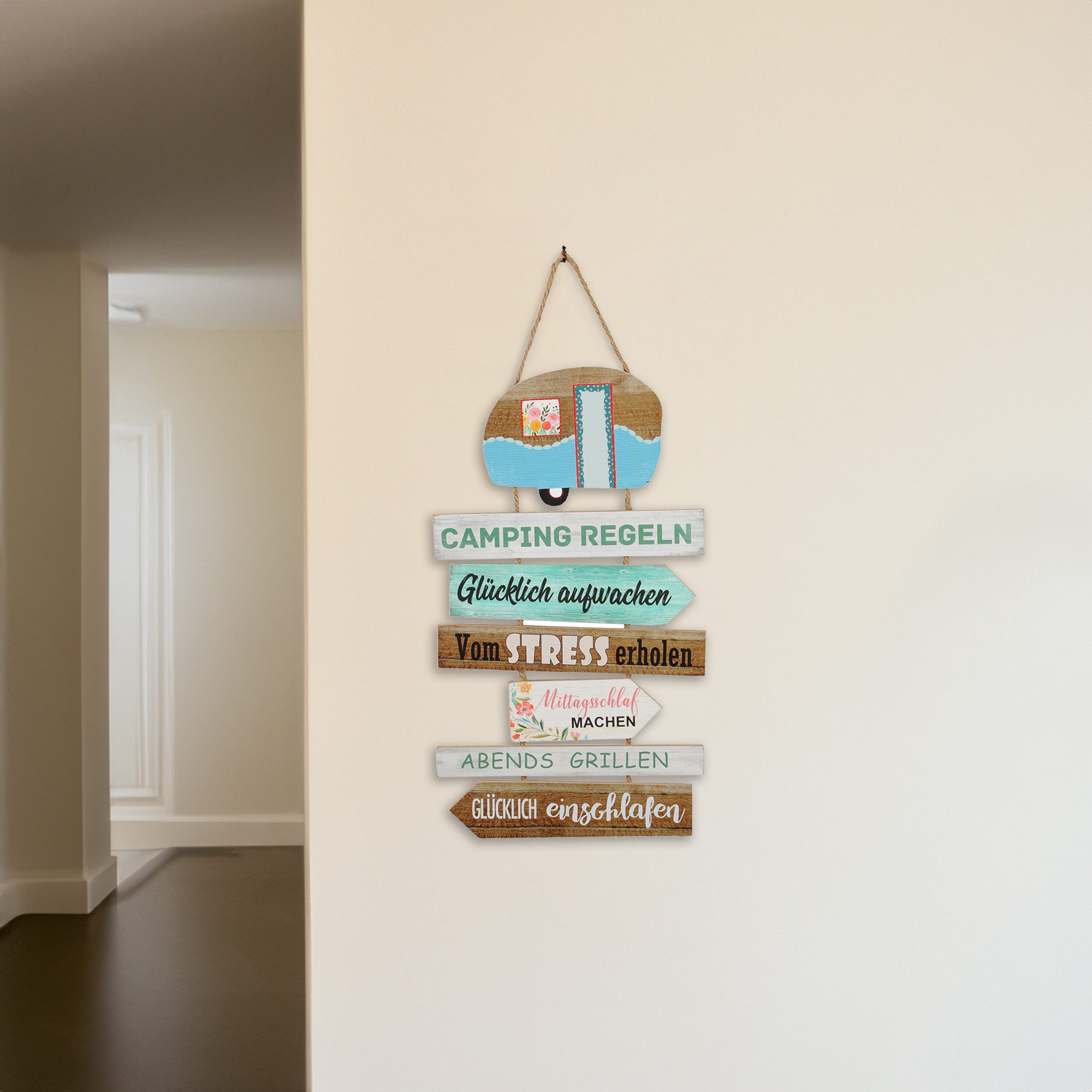 Spetebo Hängedekoration Dekoschild mit Camping Regeln - 62 x 35 cm (Stück, 1 St., Campingregeln), Deko Plankenschild zum aufhängen – Bild 3 von 4