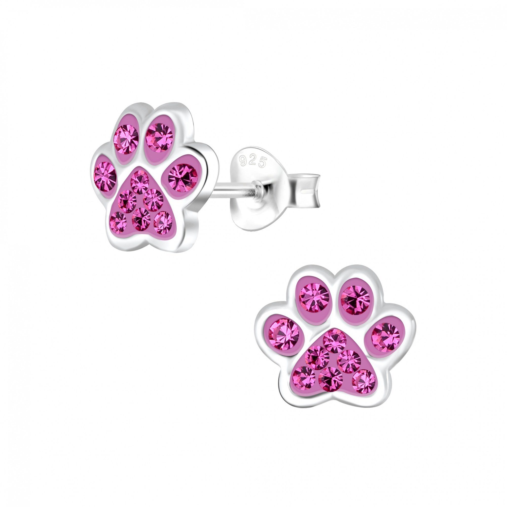 ALEXANDER YORK Paar Ohrstecker PFOTE fuchsia, 2-tlg. (Ohrstecker), 925 Sterling Silber