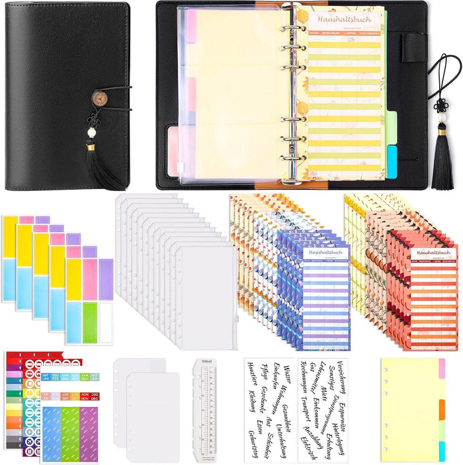 Notizbuch A6 Budget Planner PU Leder Binder Budgetaufkleber Taschen