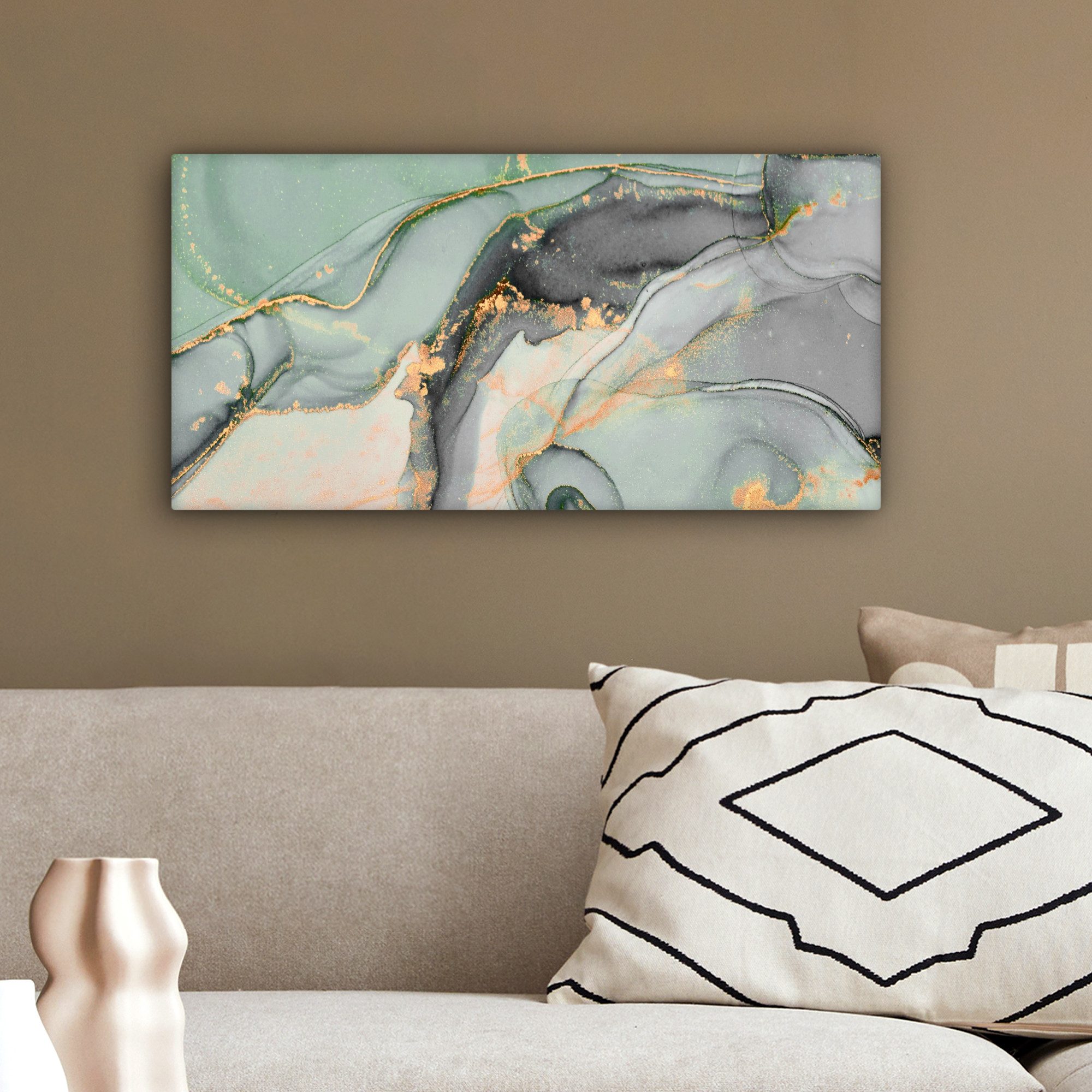 OneMillionCanvasses® Leinwandbild Panorama Gold - Marmor - Grün - Luxus - Glitzer - Marmoroptik, Fotodruck (1 St), Leinwand Bilder für Wohnzimmer Schlafzimmer 6 – Bild 4 von 5