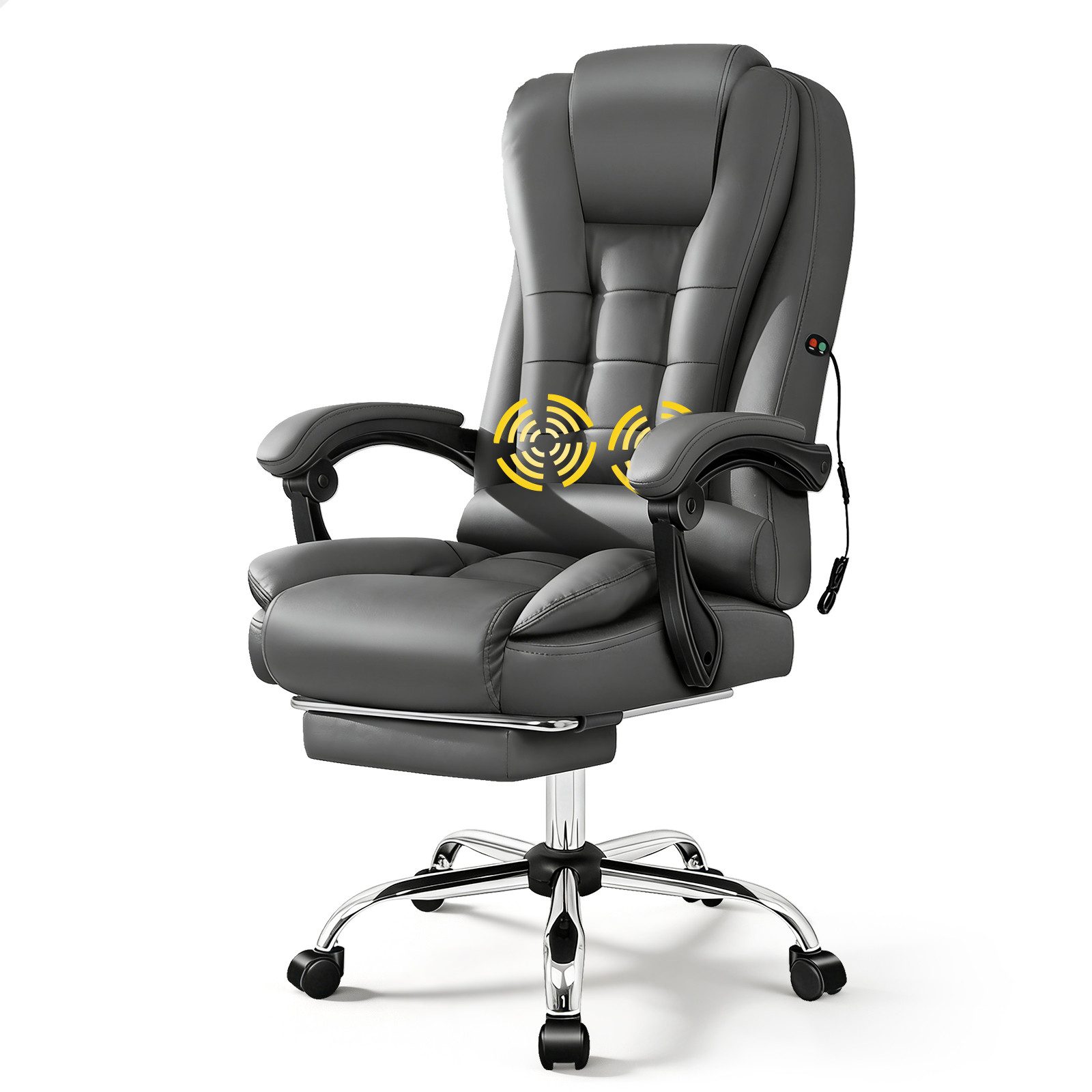 ALFORDSON Bürostuhl Gaming-Stuhl, Massage-Computerstuhl mit Wippfunktion, mit verstellbaren Armlehnen, höhenverstellbar, Grau