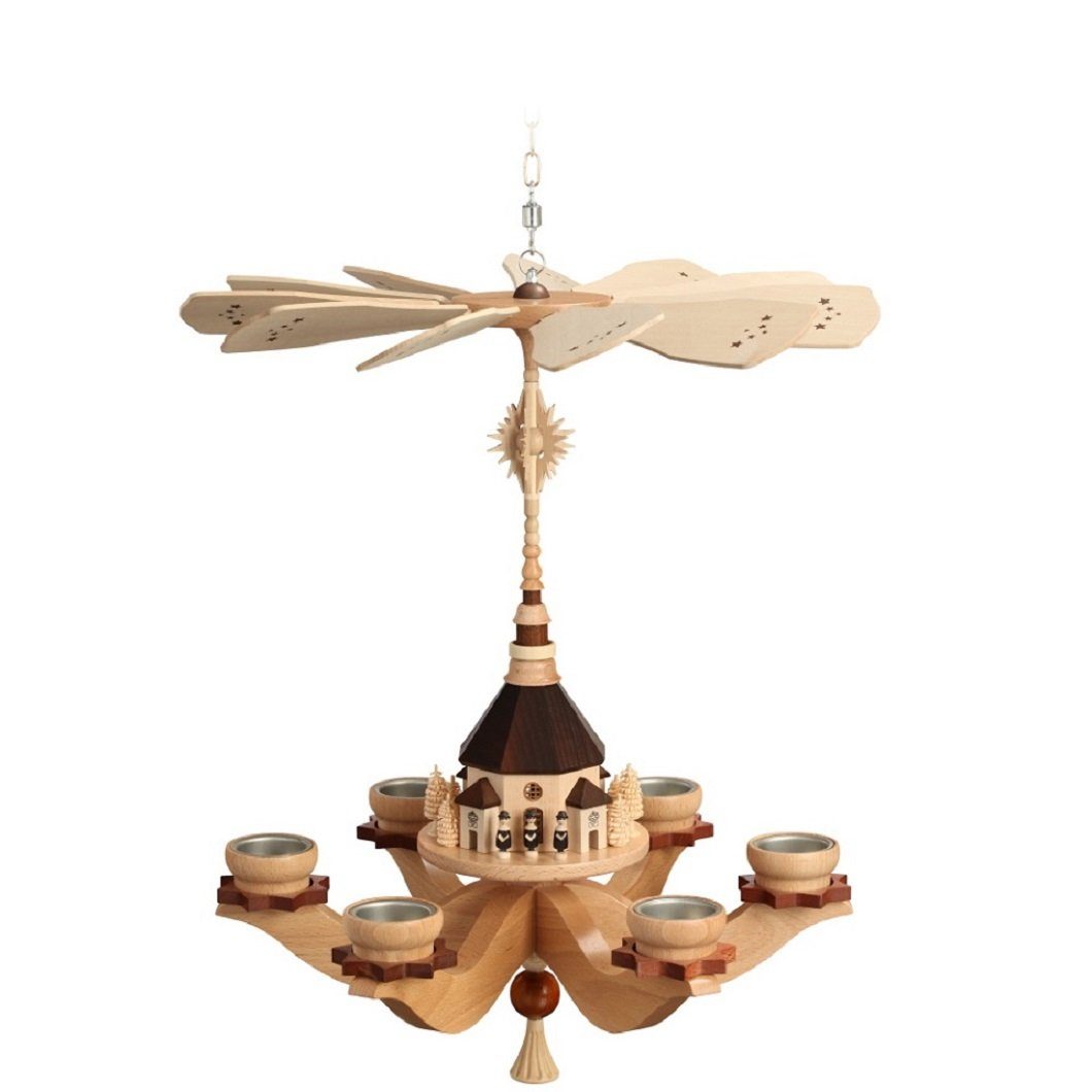 Zeidler Holzkunst Weihnachtspyramide Hängepyramide Seiffener Kirche, Handarbeit aus dem Erzgebirge