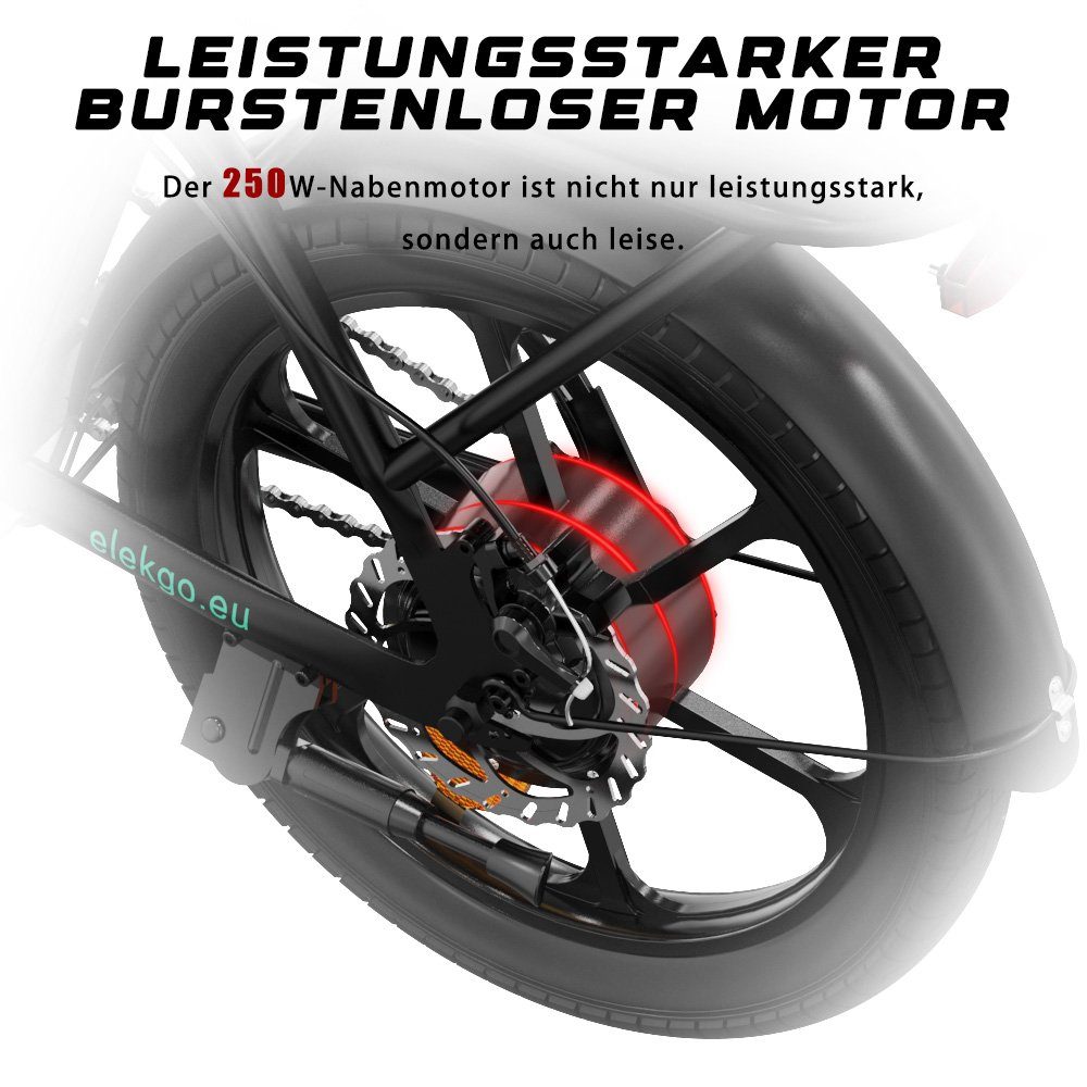 RCB E-Bike ELEKGO-EG05 16 cityrad Klappbares Schwarz Display Elektrofahrrad, Heckmotor, 35-70km zoll LCD 36V 8.4Ah elektro