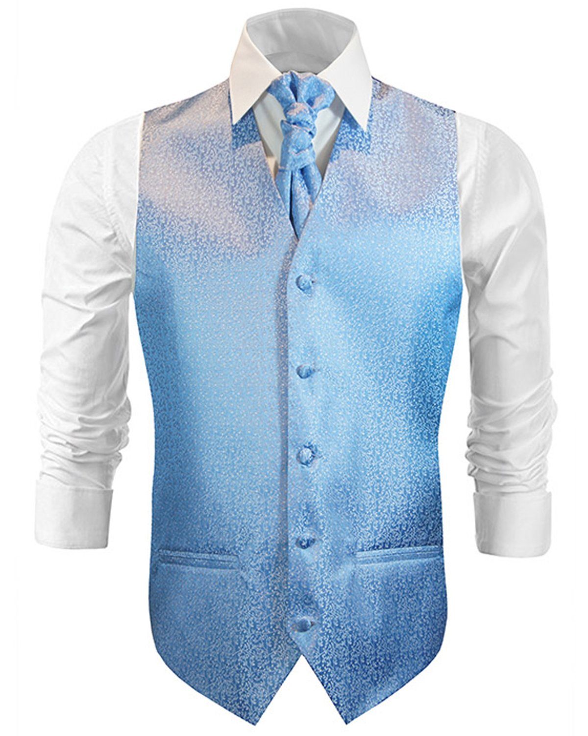 Anzugweste Herren Hochzeitsweste mit Plastron Set 2tlg weiß blau