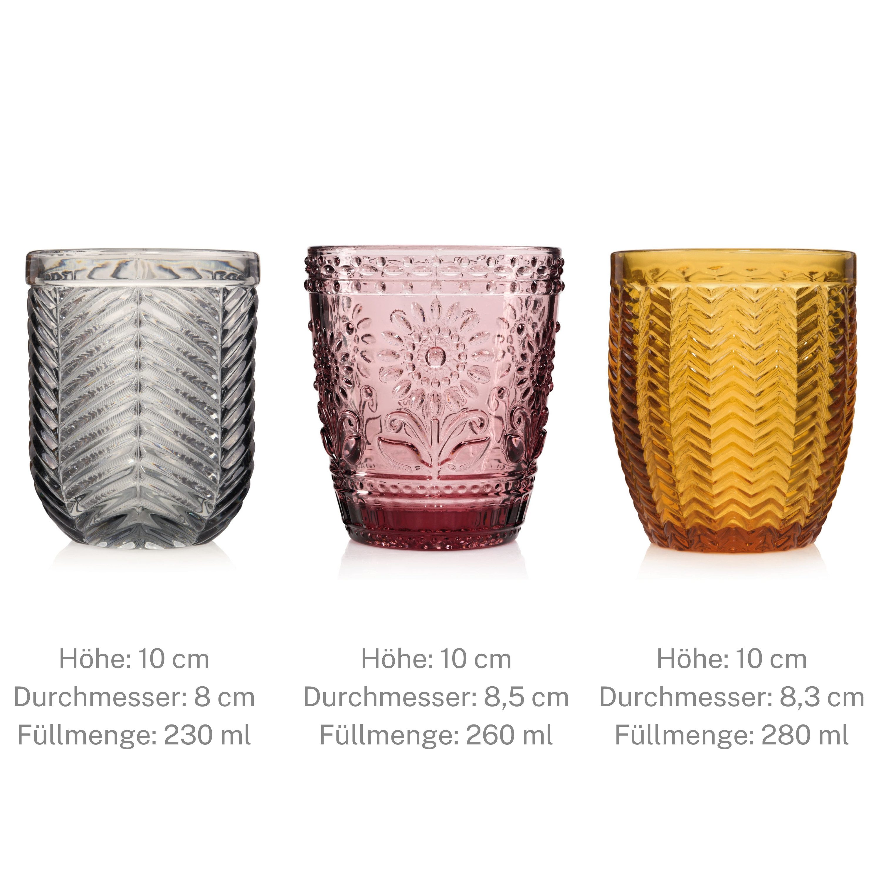 SÄNGER Gläser-Set Bunt, 6-tlg., Glas, 6x Trinkgläser Porto, unterschiedliche Designs, mehrfarbig