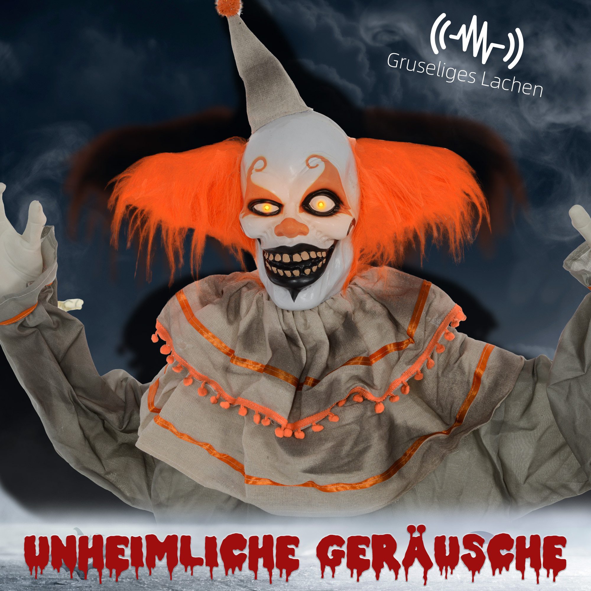 HOMCOM Dekofigur 183cm Haustür Deko mit LED-Lichter, Soundfunktion und Garten Deko (Halloween Dekoration, 1 St., Stehender Clown), in Lebensgröße für Party, Ora – Bild 4 von 5