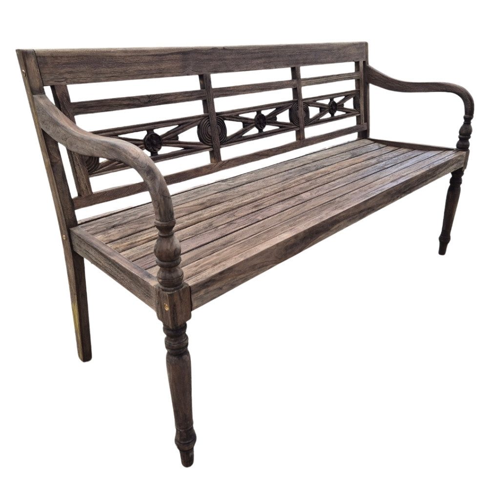 LebensWohnArt Sitzbank Massive Teakholz Sitzbank CHRISTOS 150cm brown Outdoor Gartenbank – Bild 2 von 5