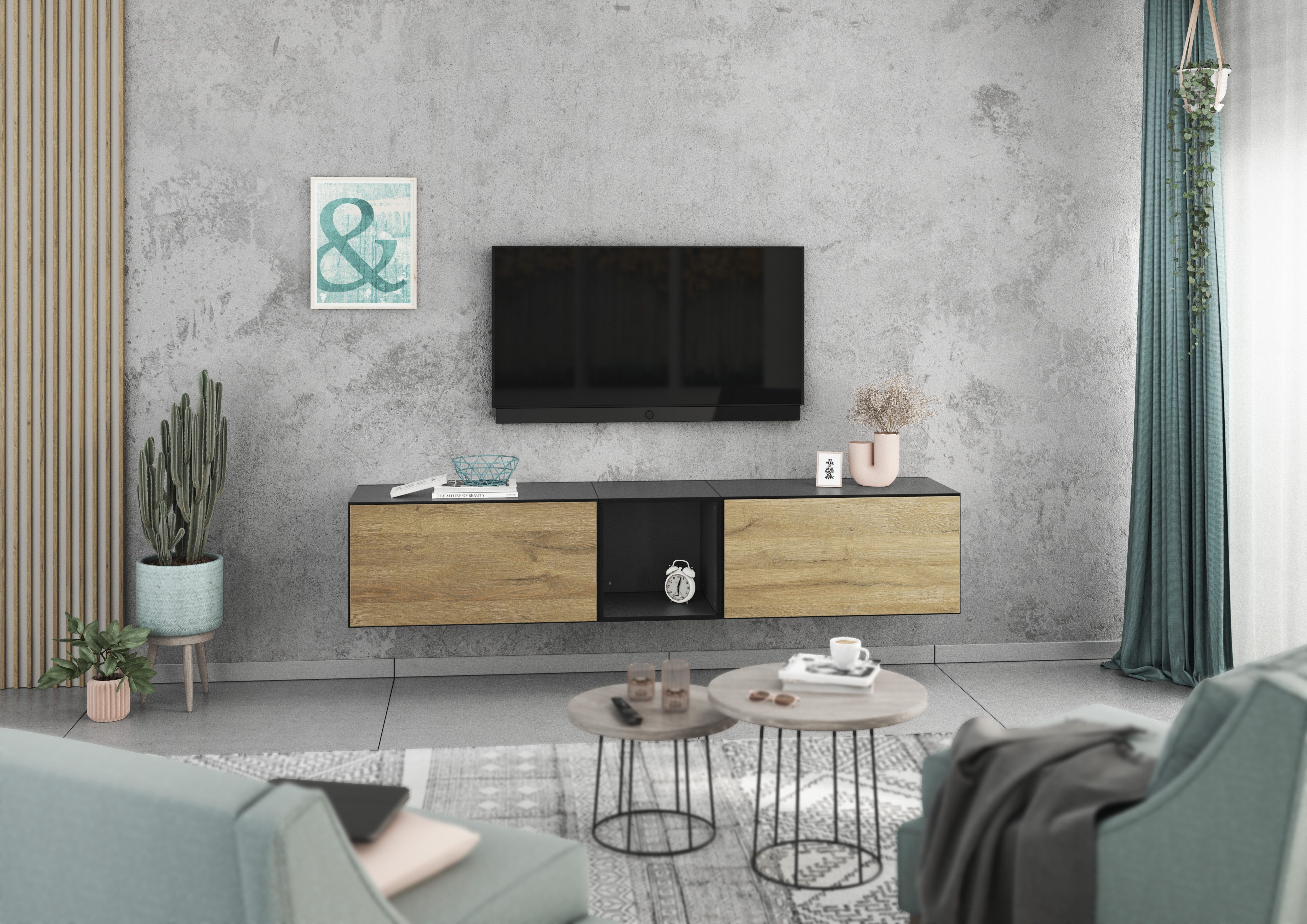 BMG Möbel Lowboard Modul+ (3 tlg., bestehend aus 2x Schrank mit Klappe, 1x offenes Würfelregal), 190 cm breit, 2 Klappen, Made in Germany