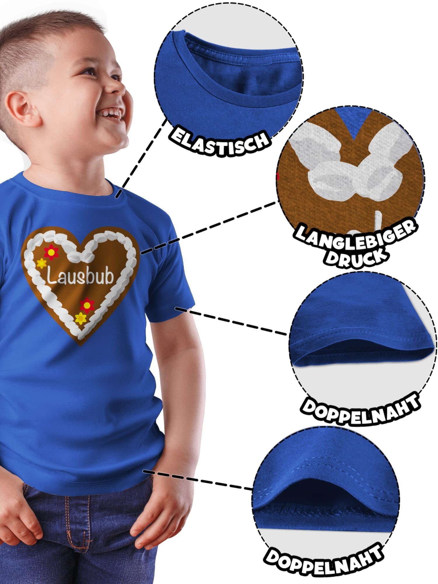 Shirtracer T-Shirt Outfit Lausbub Oktoberfest Royalblau Mode Lebkuchenherz für Kinder 3