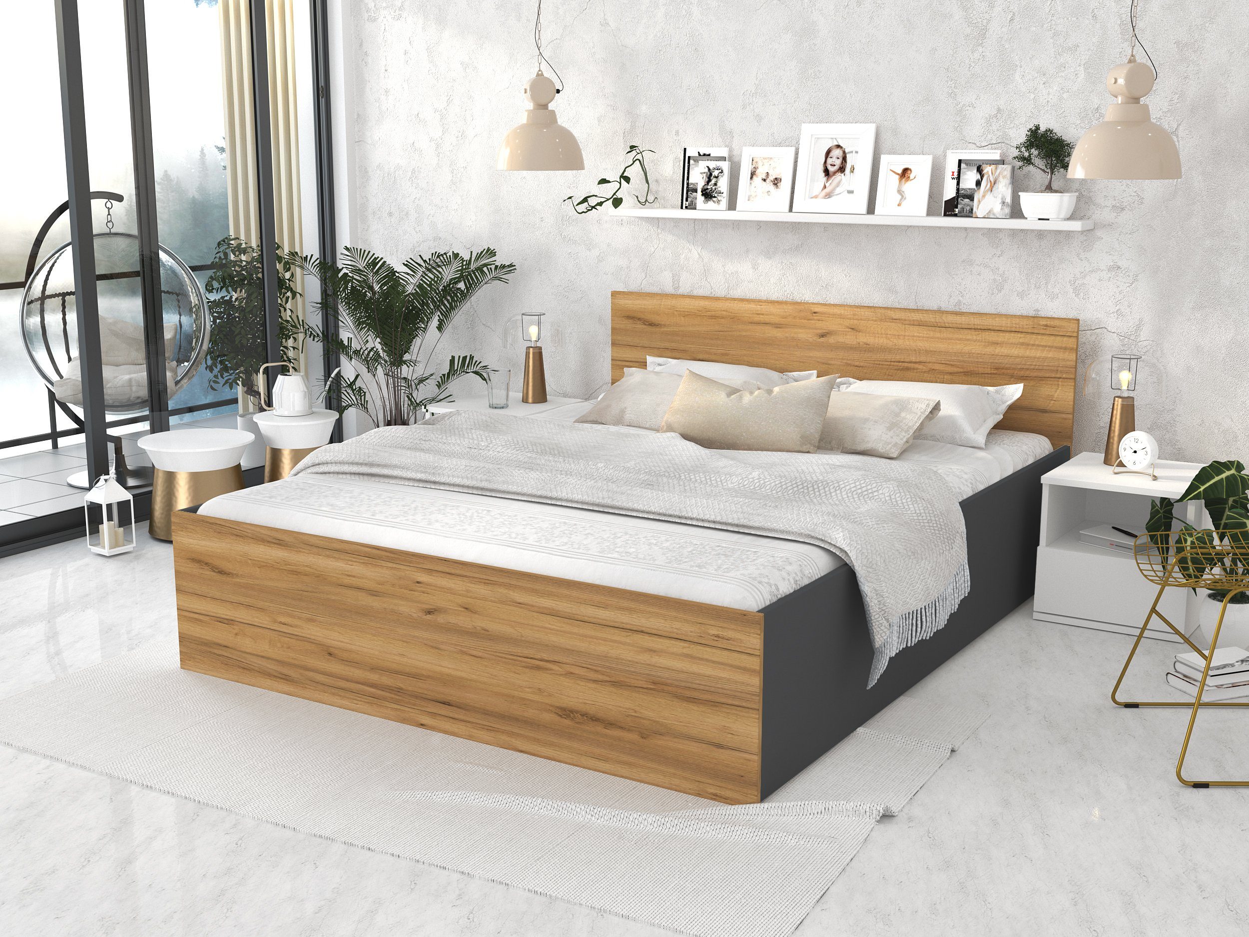 Siblo Bett »Milano D« (Metallrahmen mit Holzlatten, Holzrahmen,  Bettzeugbehälter), Möbelplatte online kaufen | OTTO