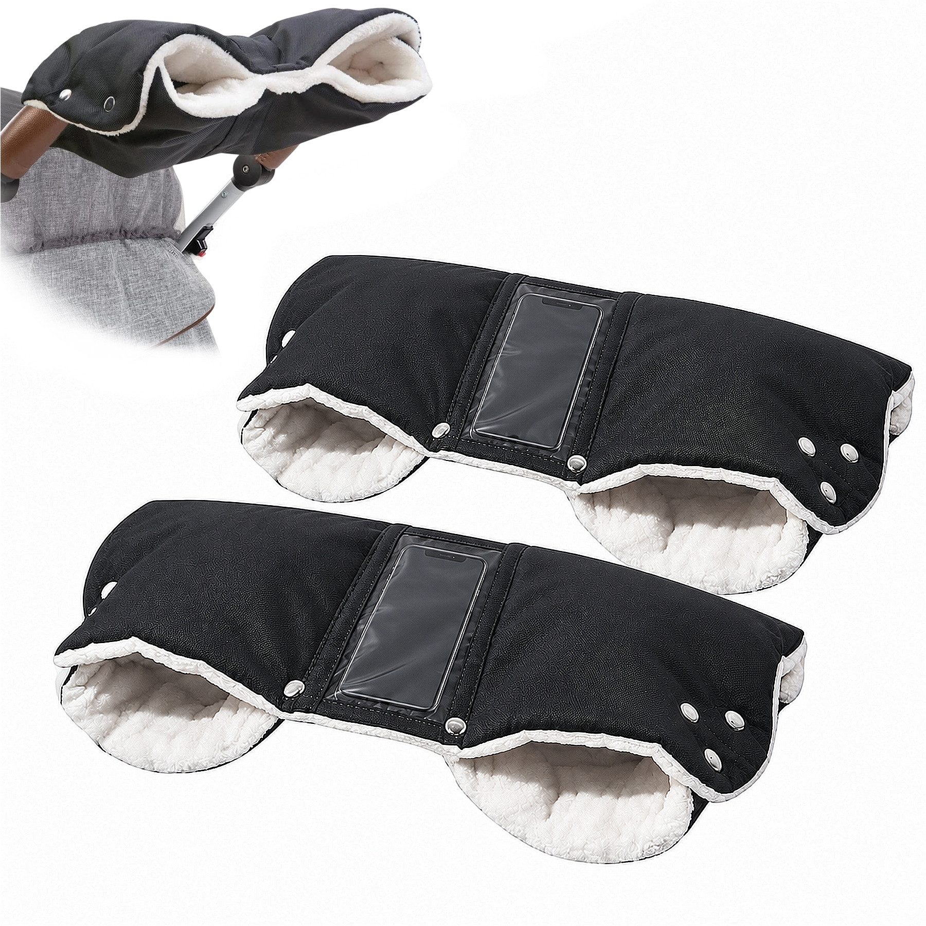 Mutig Kinderwagen-Handwärmer 2 stk Handwärmer Kinderwagen, Winddichte Kinderwagen Handwärmer, (Handschuhe Handmuff für Wasserdicht und Winddicht, Universal Atmungsaktive Handschuhe Kinderwagen mit Fleece-Design), Wasserdichter Handmuff für Kinderwagen, Buggys, Fahrradanhänger