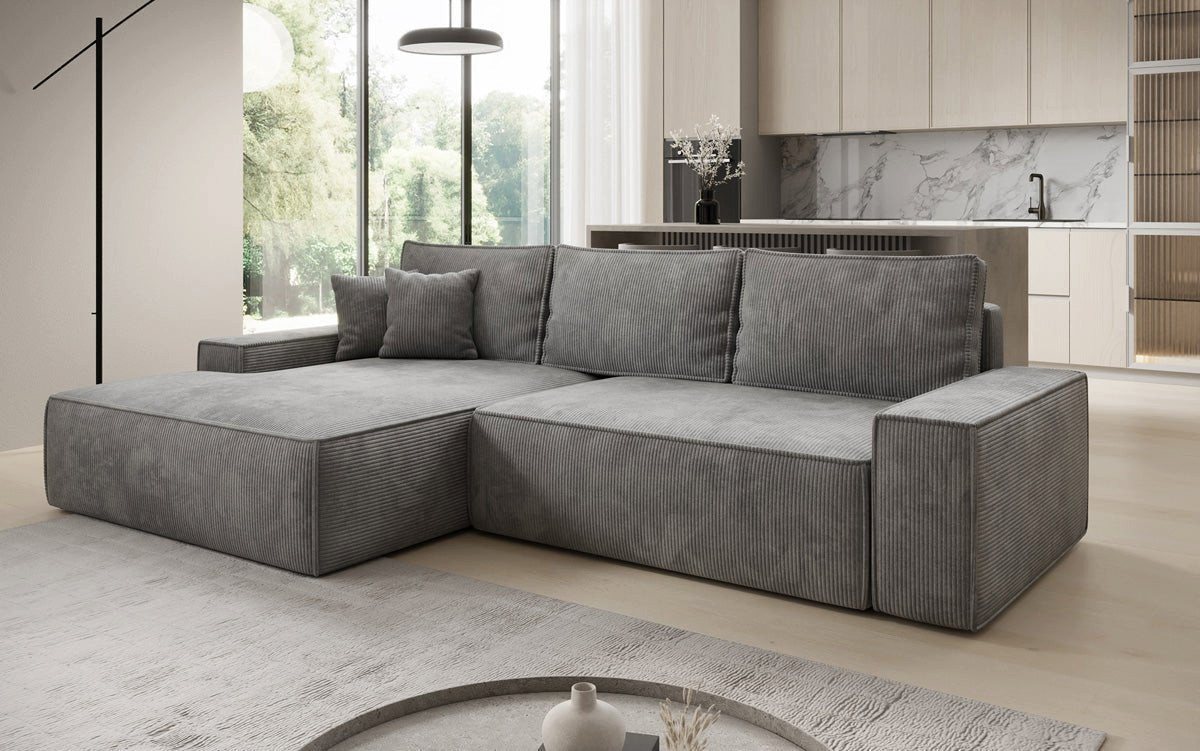 Luxusbetten24 Schlafsofa Designer Sofa Verona mit breiter Ottomane, mit Schlaffunktion und Stauraum