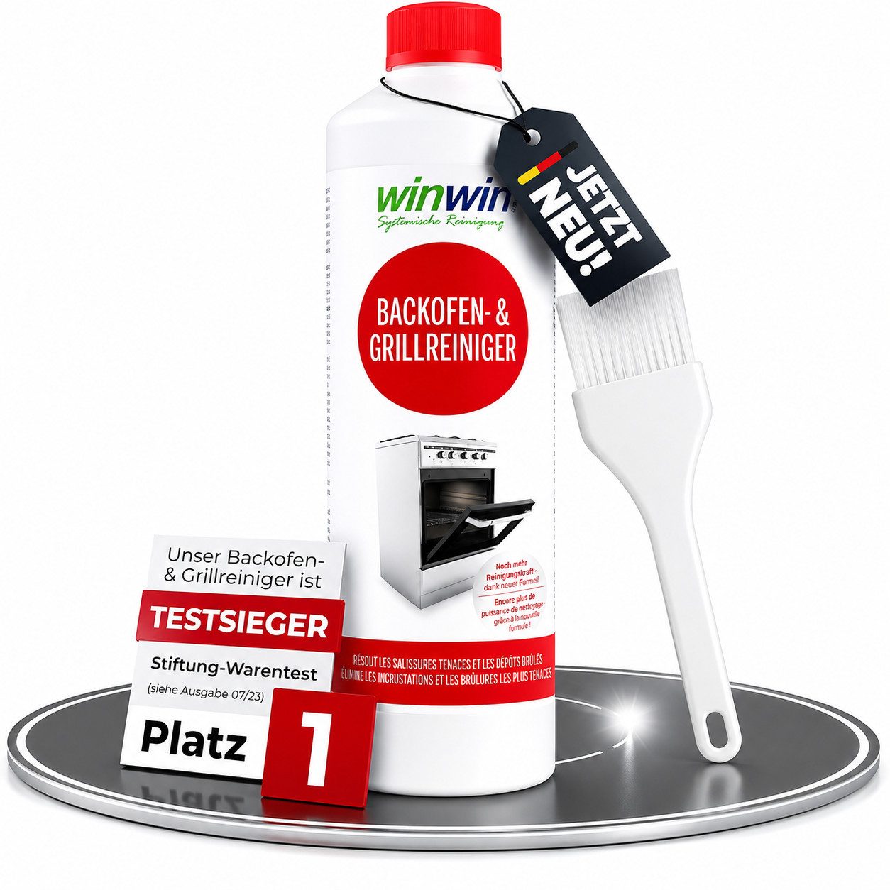winwinCLEAN Backofenreiniger & Grillreiniger mit Spezial Nylon-Pinsel Gelreiniger (Intensivreiniger für Küche,Backofen,Herd,Grill von Fett & Ablagerung)