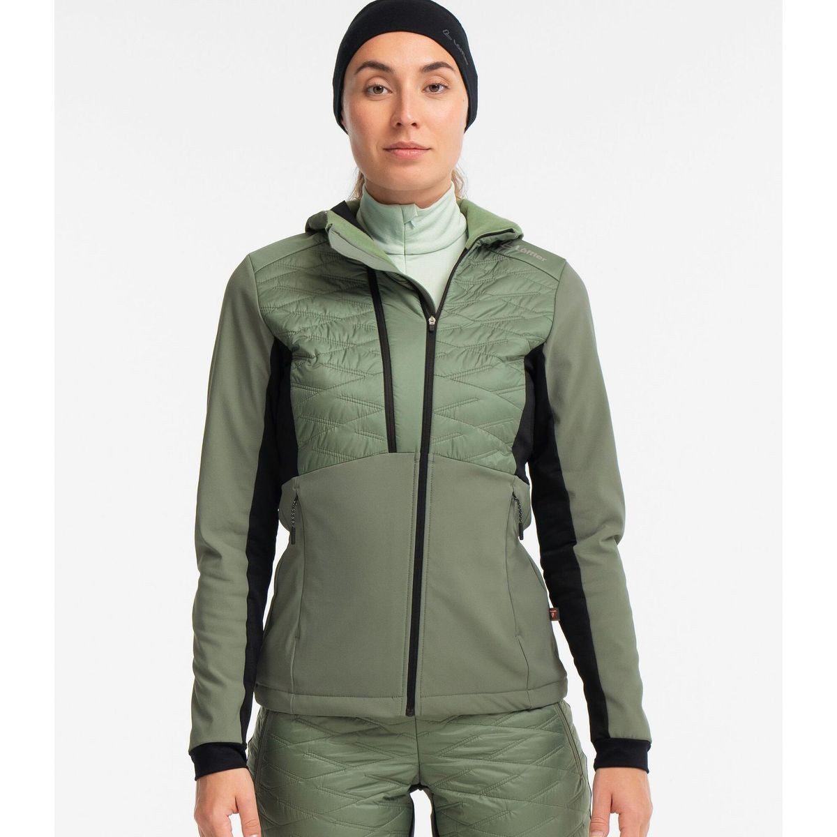 Löffler Skijacke Women Hooded Hybridjacket Alessa PL60 Active Stretch Warm partiell gedoppelt mit Windshell und 60gr
