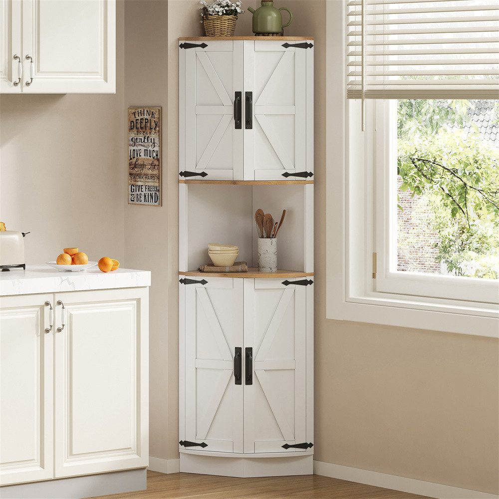 OKWISH Eckschrank Vintage-Küchenschrank (5 Staufächer,weiße Holzoptik,rusti günstig online kaufen