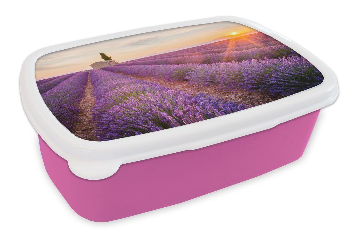 - Lavendel Mädchen, für MuchoWow Brotdose Erwachsene, Blumen Kunststoff Sonnenuntergang Snackbox, Kinder, (2-tlg), - Lunchbox Brotbox - Lila, rosa Kunststoff,