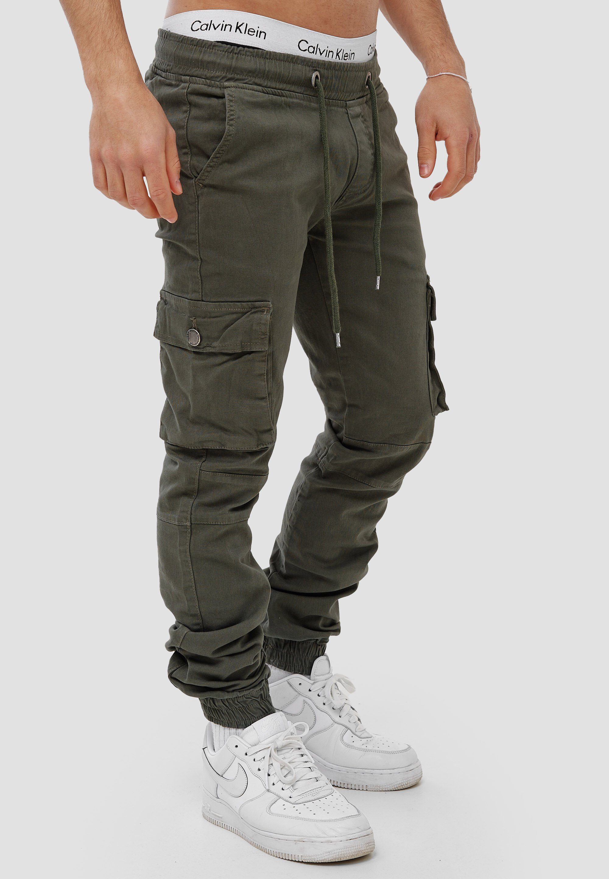 Business Khaki Casual Straight-Jeans H-3413 Cargohose Freizeit 1-tlg) Streetwear, OneRedox (Chino