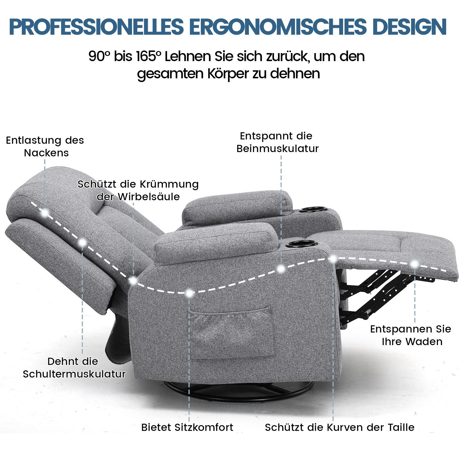 COMHOMA Relaxsessel TV-Sessel aus Stoff/Kunstleder mit Liegefunktion Fernsehsessel (Relaxsessel mit Liegefunktion), mit Wippfunktion und Relaxfunktion – Bild 5 von 5