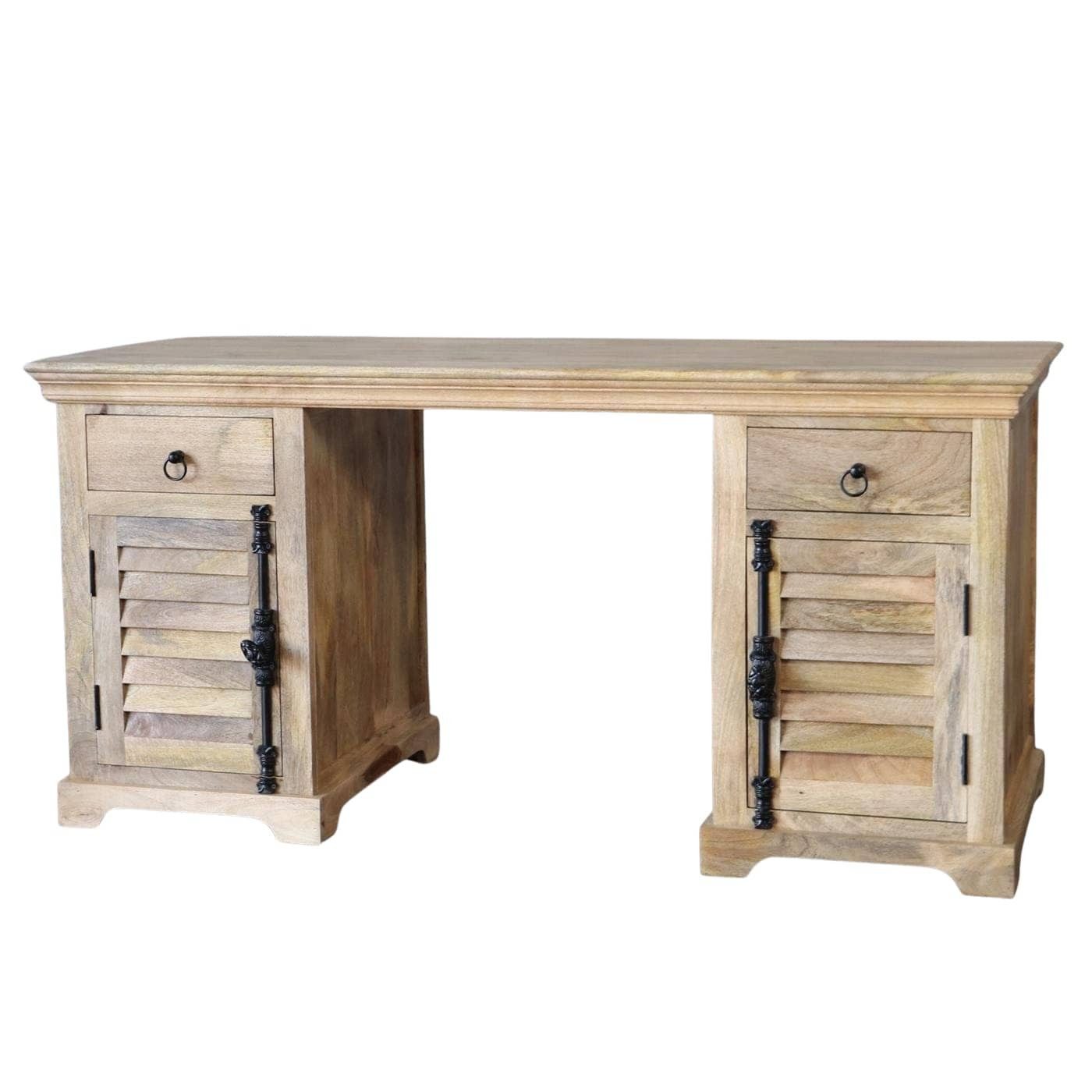 baario Schreibtisch Schreibtisch RIVIERA Antik, massiv Mangoholz Landhaus Lamellen rustikal