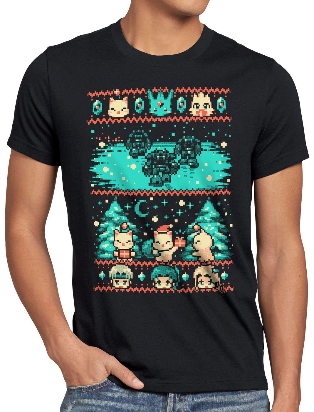 style3 Print-Shirt Herren T-Shirt Fantasy Pixel Christmas Sweater final ugly pulli weihnachtspullover