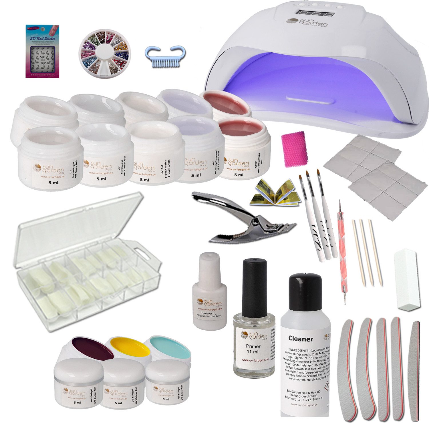 Sun Garden Nails Nagellack-Set UV Gel Nail Starterset Starlight + UV Gerät und Nageldesign Zubehör, für Einsteiger & Fortgeschrittene