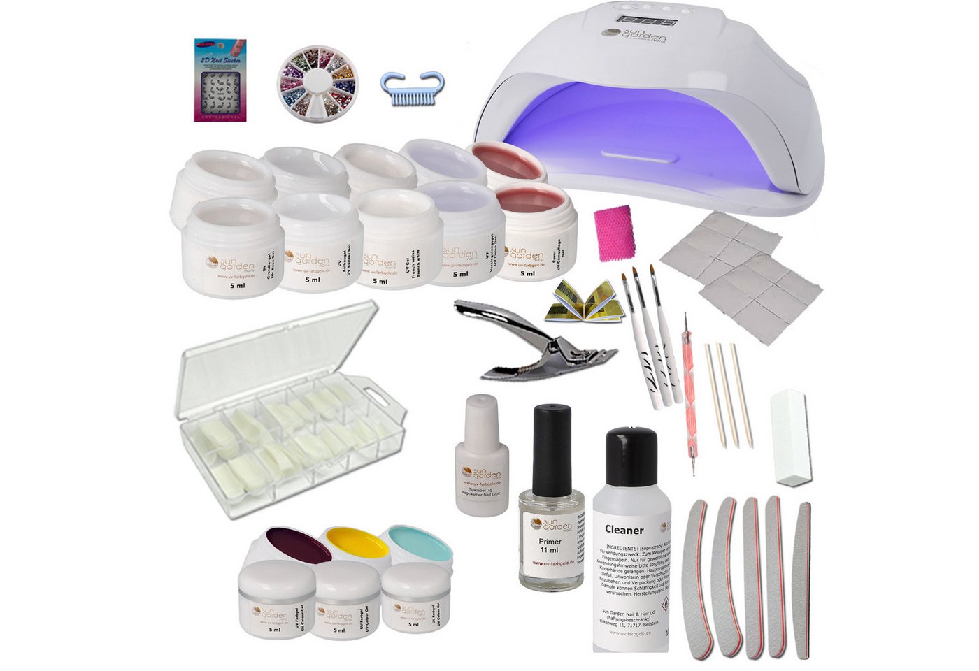 Sun Garden Nails Nagellack-Set UV Gel Nail Starterset Starlight + UV Gerät und Nageldesign Zubehör, für Einsteiger & Fortgeschrittene