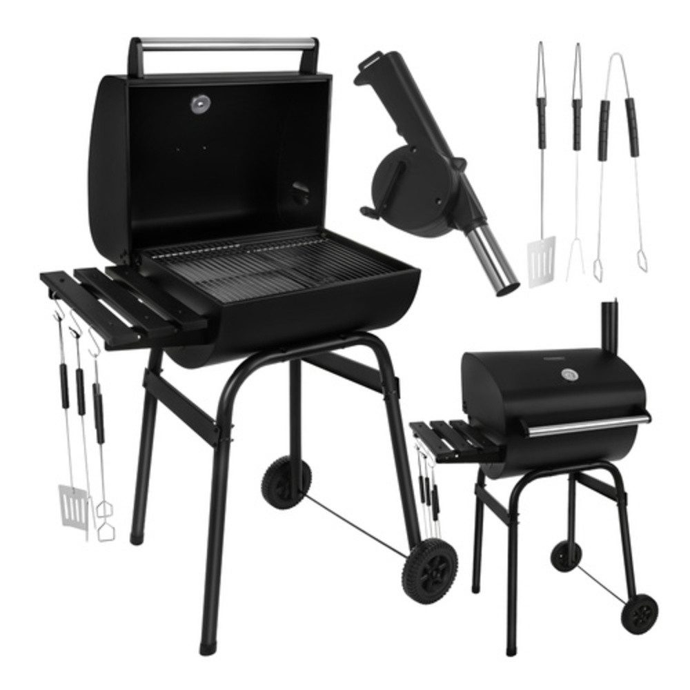 Kaminer Holzkohlegrill Gartengrill Holzkohlegrill mit Deckel, Spar-Set, tragbar, Thermometer und Kaminabzug behalten Sie die volle Kontrolle
