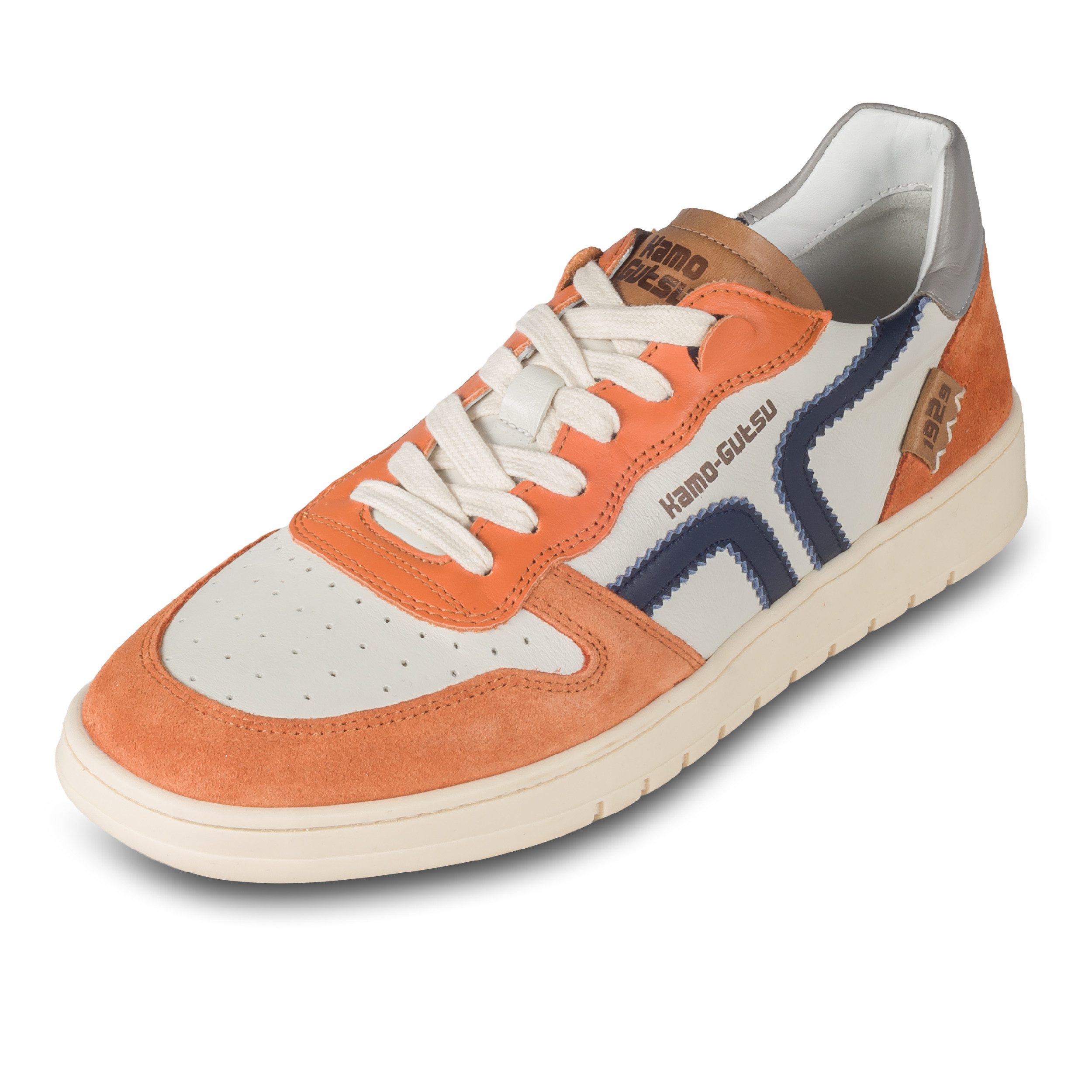 Kamo-Gutsu Leder Sneaker Herren orange/weiß/blau - Campo 048 arancio denim Sneaker Handgefertigt in Italien