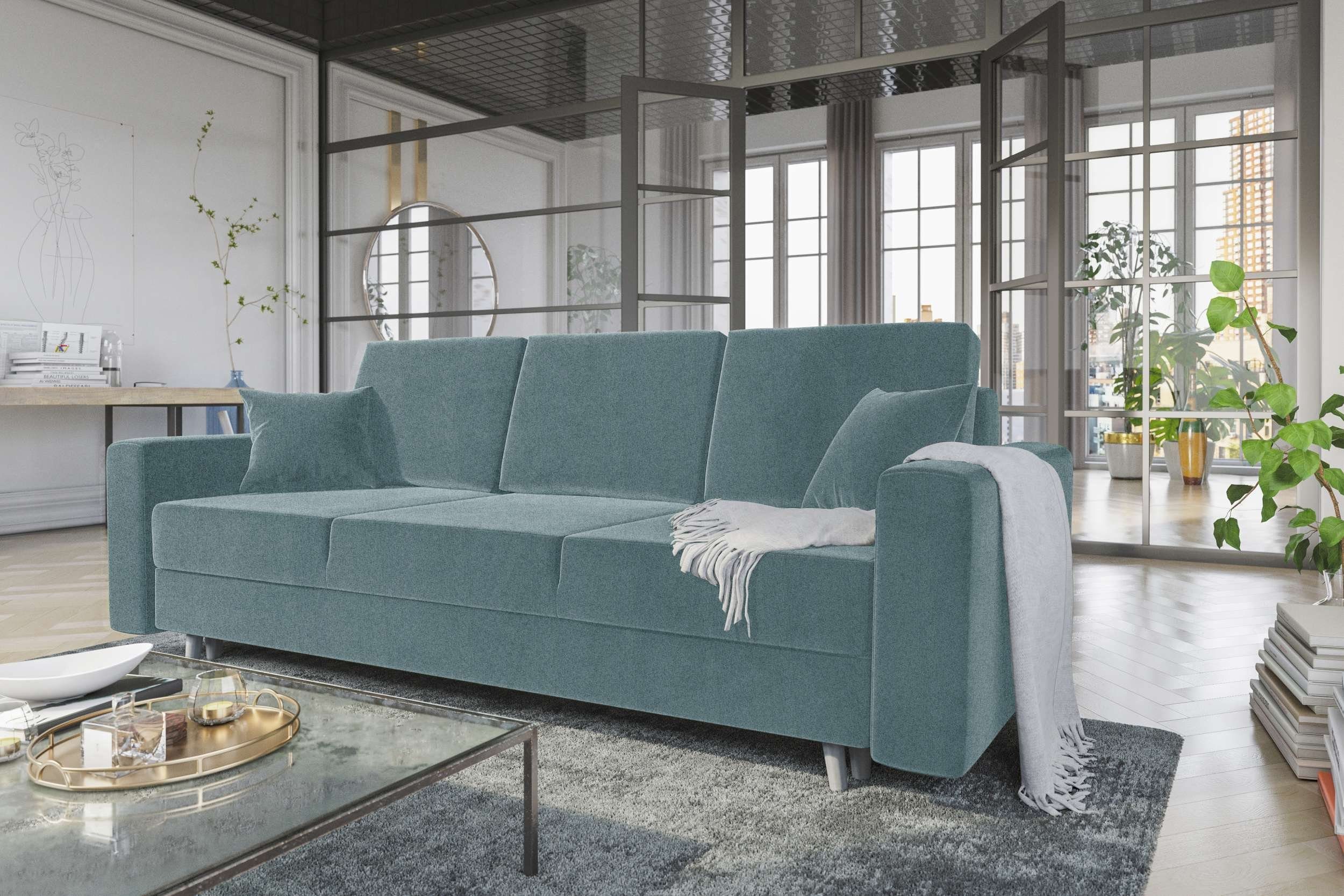 3-Sitzer Design Bettfunktion, Sitzkomfort, Stylefy Carmen, mit mit Schlafsofa, Bettkasten, Sofa, Modern