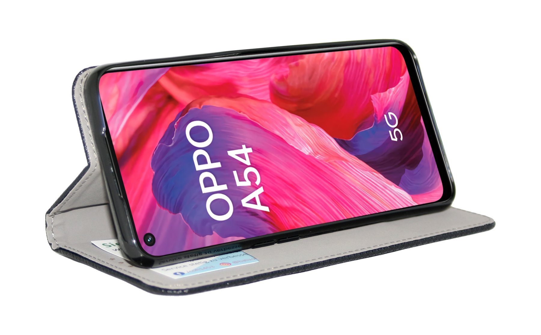 Handyhülle Buch Tasche "Smart" kompatibel mit Oppo A54 5G, Kunstleder Schutzhülle Handy Wallet Case Cover mit Kartenfächern, Standfunktion Schwarz