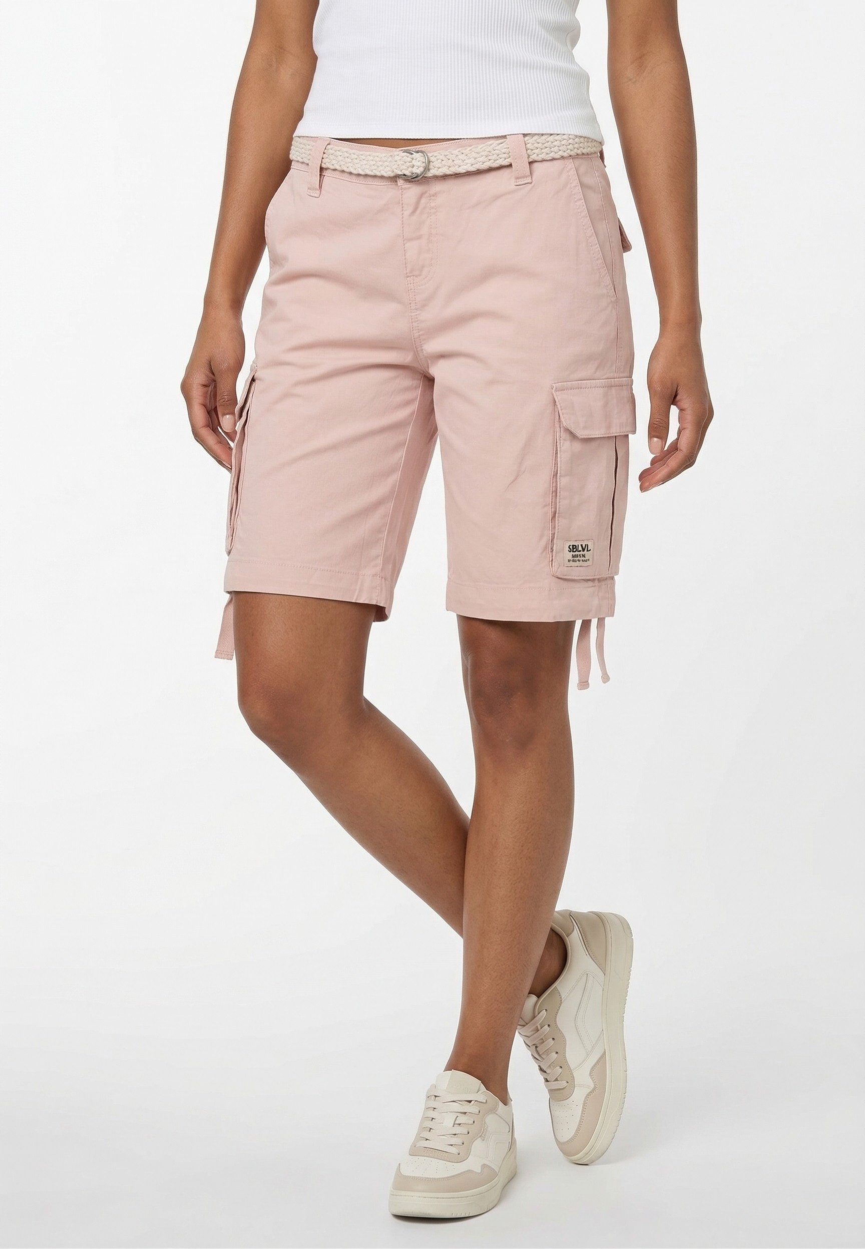 SUBLEVEL Bermudas Damen Shorts Cargobermuda mit Gürtel 5 Pocket, Sommerhose, kurze Hose, Bermudashorts