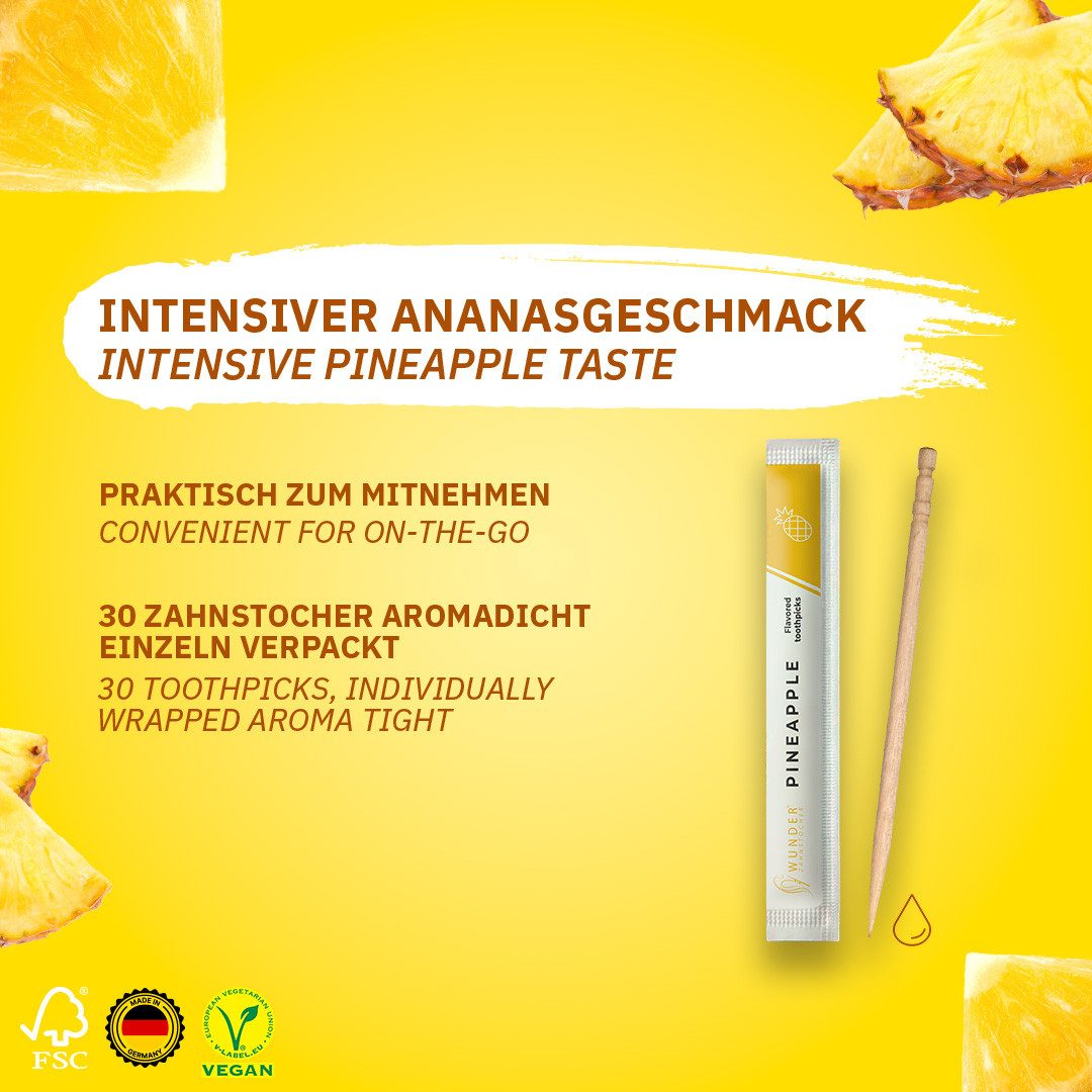 Wunder Zahnstocher Mundpflegecenter mit Geschmack 30x Zahnstocher einzeln verpackt - Ananas, frischer Atem - Alternative zu Kaugummi - Zuckerfrei & kalorienfrei